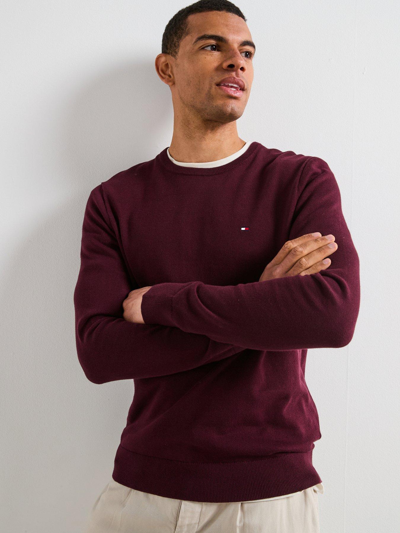 Image 1 of 6 of Tommy Hilfiger Essential Cotton Crew Neck Knitted Jumper - Dark Red