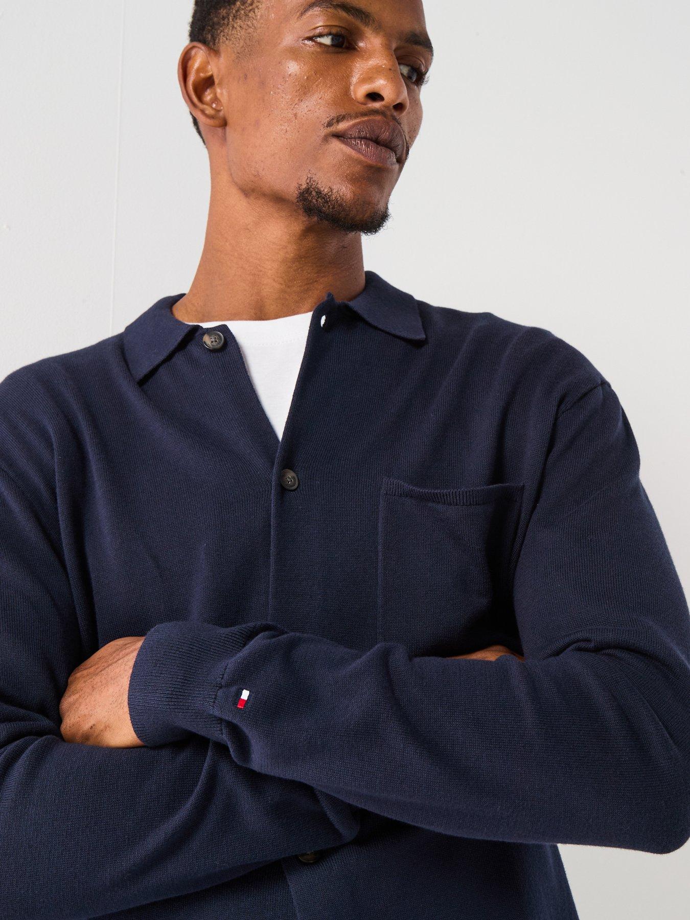  image of tommy-hilfiger-essential-cotton-knitted-over-shirt-navy