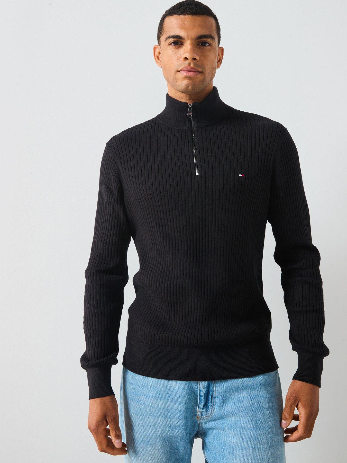 Image 1 of 5 of Tommy Hilfiger Pima Cotton Cash Structure 1/4 Zip Knitted Jumper - Black