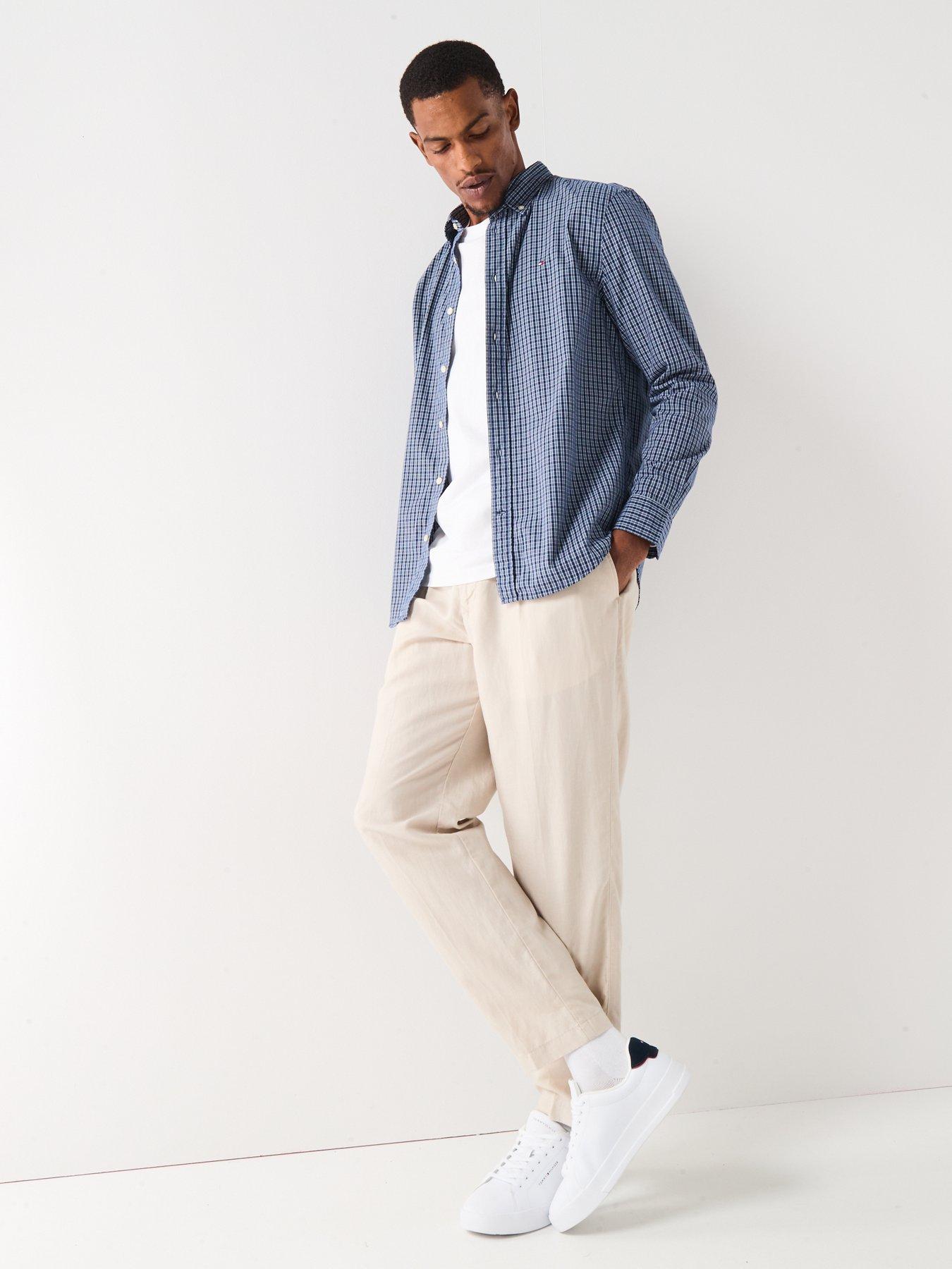  image of tommy-hilfiger-flex-poplin-mini-tartan-long-sleeve-regular-fit-shirt-navy