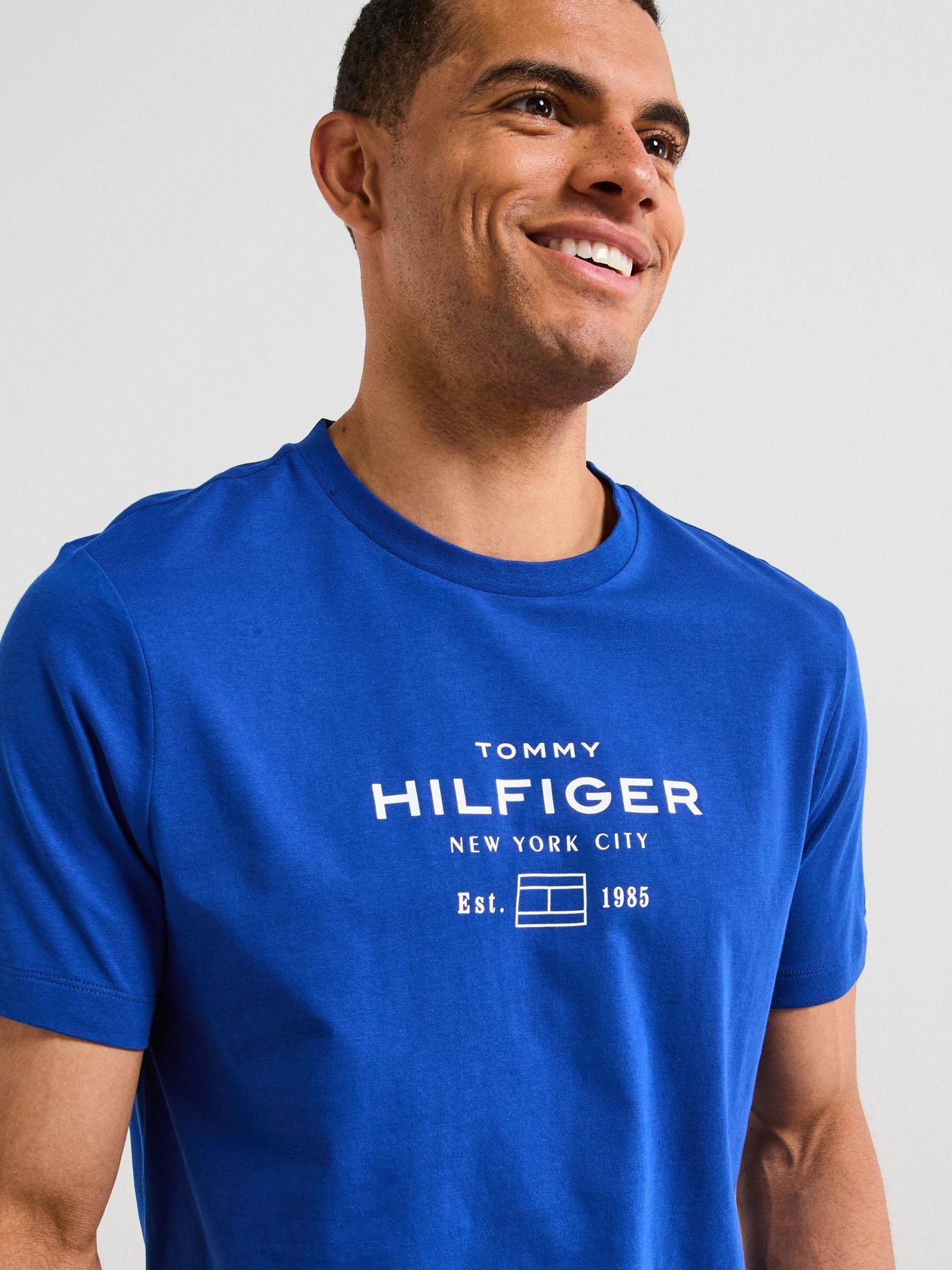 Image 4 of 6 of Tommy Hilfiger Stack Graphic Logo T-Shirt - Bright Blue