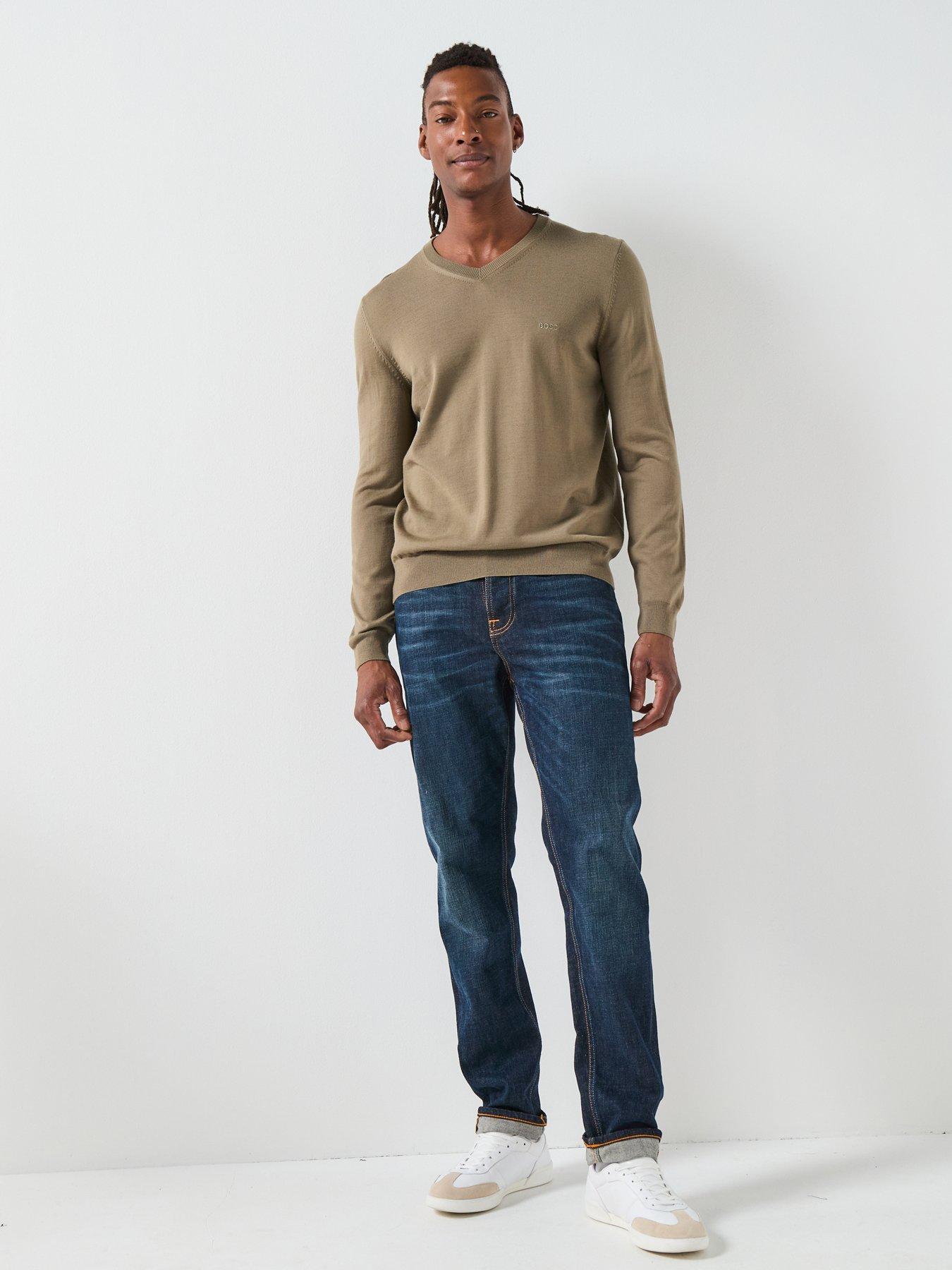  image of boss-baram-l-regular-fit-v-neck-wool-knitted-jumper-brown