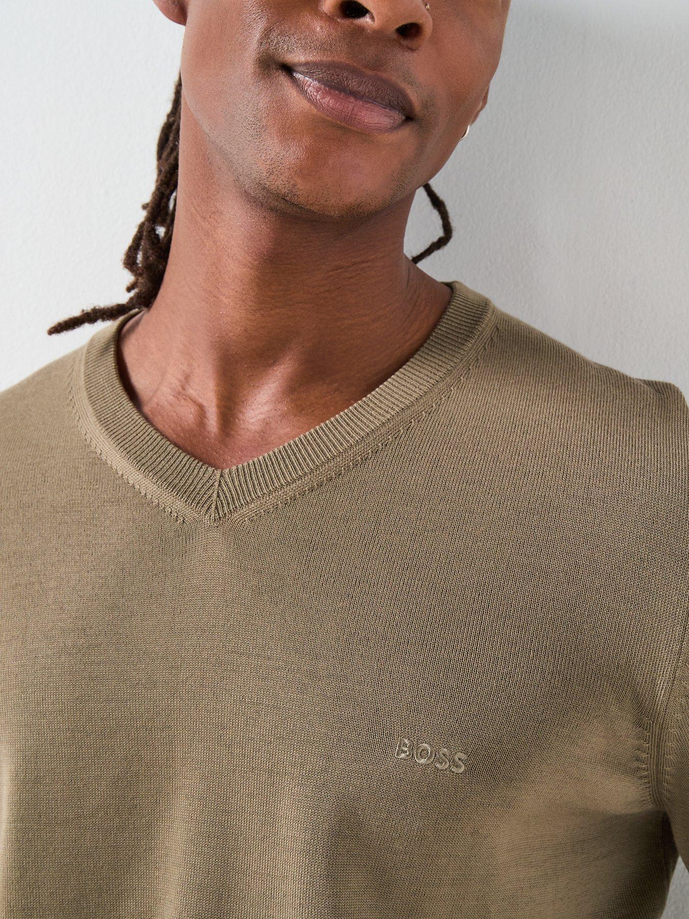  image of boss-baram-l-regular-fit-v-neck-wool-knitted-jumper-brown