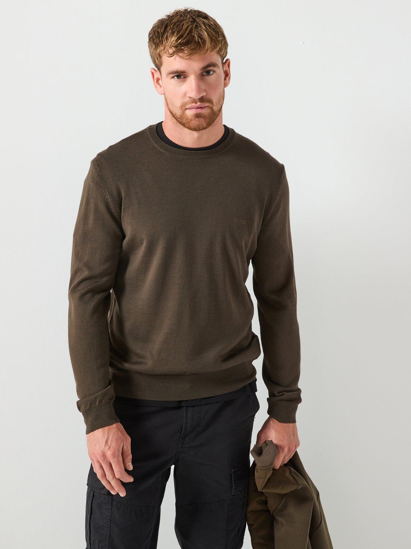 undefined Boss Botto-l Regular Fit Crew Wool Knitted Jumper - Khaki