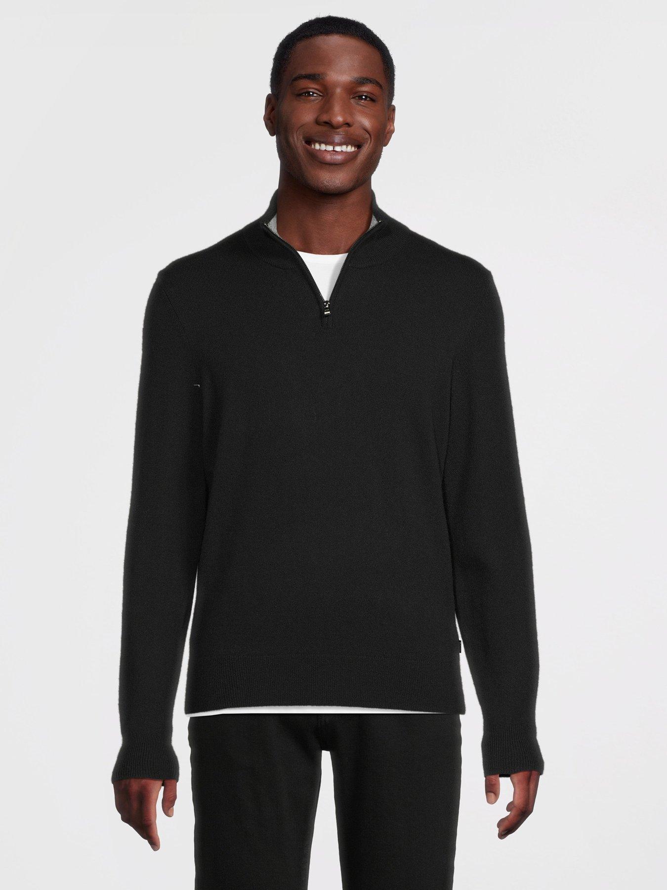 Image 1 of 5 of BOSS H-Hemarlo Regular Fit 1/4 Zip Knitted Jumper - Black