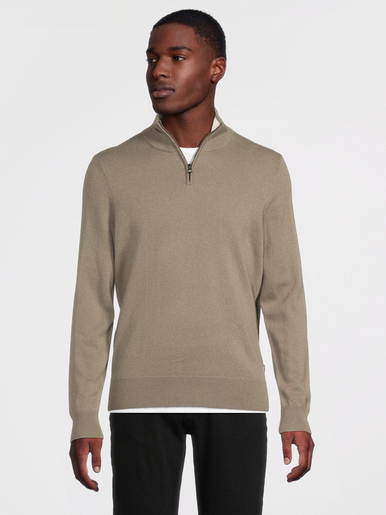 BOSS Boss H-hemarlo Regular Fit 1/4 Zip Knitted Jumper - Brown