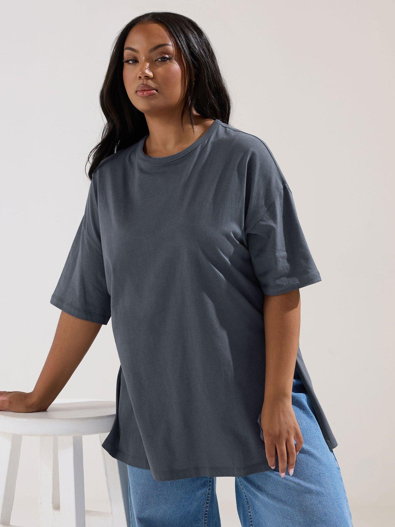 undefined Curve Oversized Side Split T-Shirt - Grey