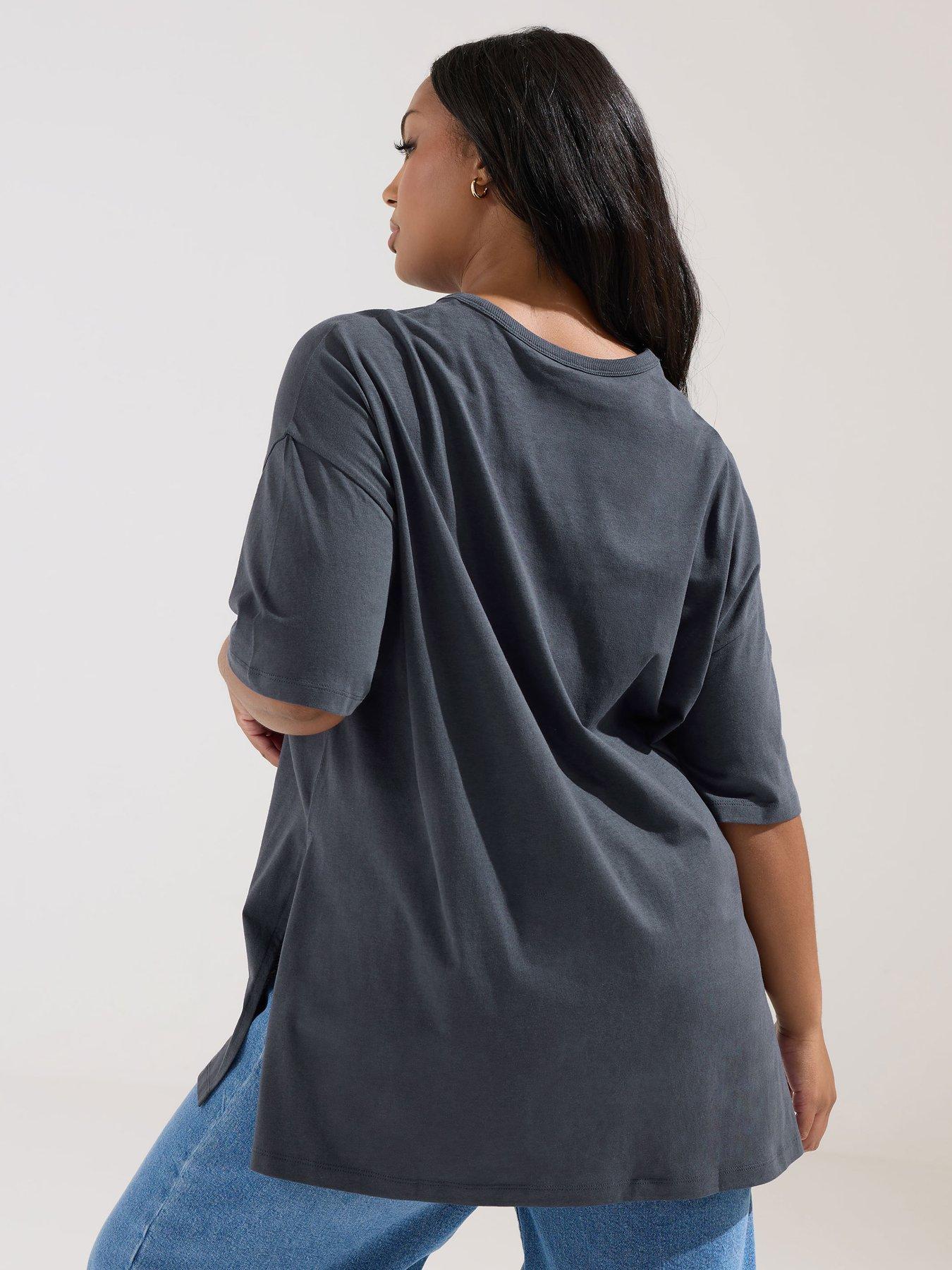 stillFront image of yours-curve-oversized-side-split-t-shirt-grey