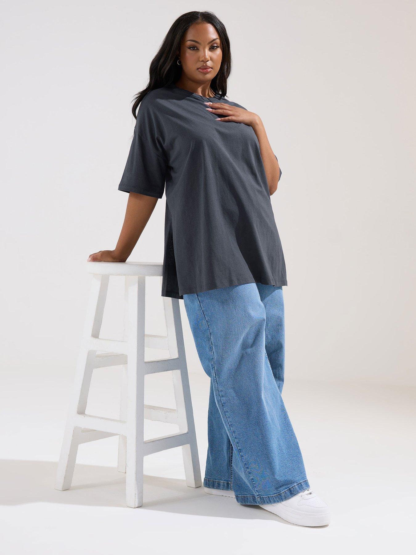  image of yours-curve-oversized-side-split-t-shirt-grey