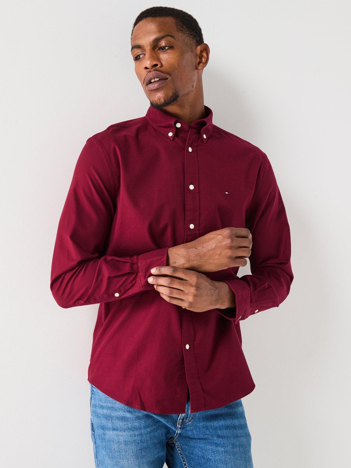 undefined Long Sleeve Flex Flannel Solid Shirt - Dark Red