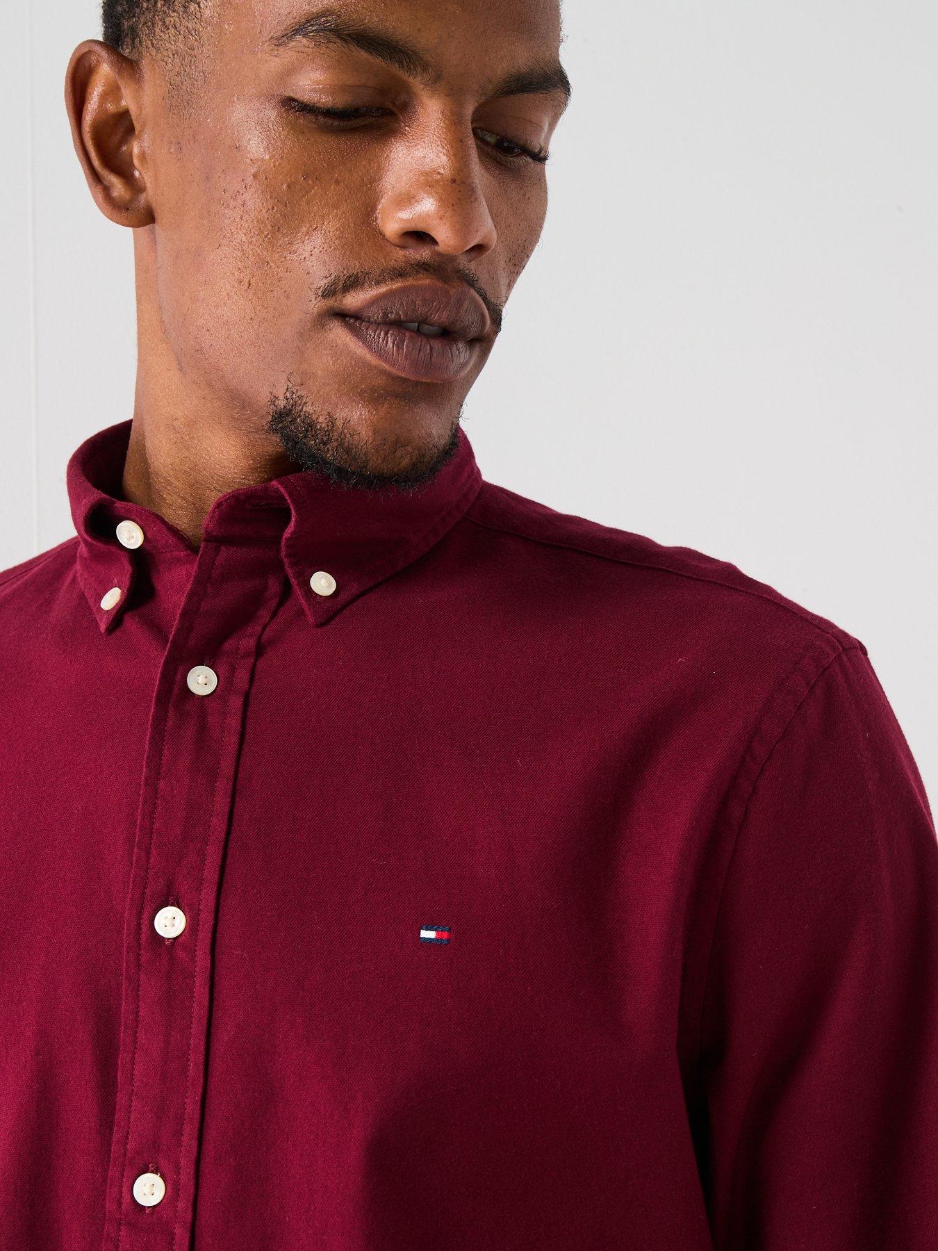Image 5 of 6 of Tommy Hilfiger Long Sleeve Flex Flannel Solid Shirt - Dark Red