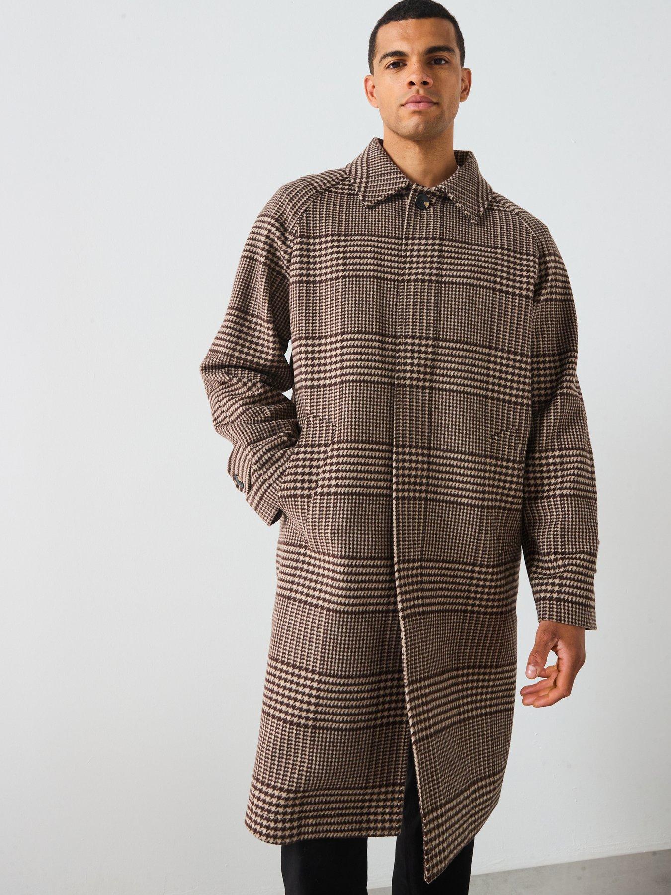 Tommy Hilfiger Wool Check Overcoat - Brown