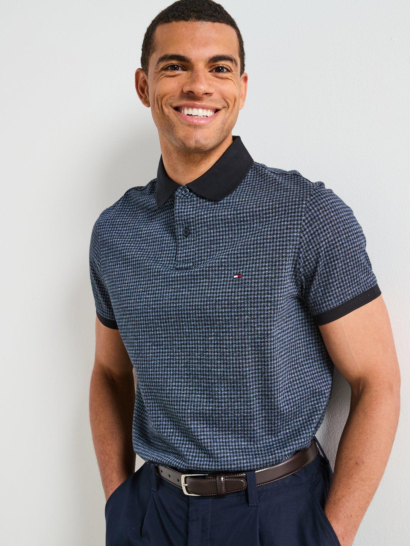 undefined Mouline Check Jacquard Polo Shirt - Dark Blue