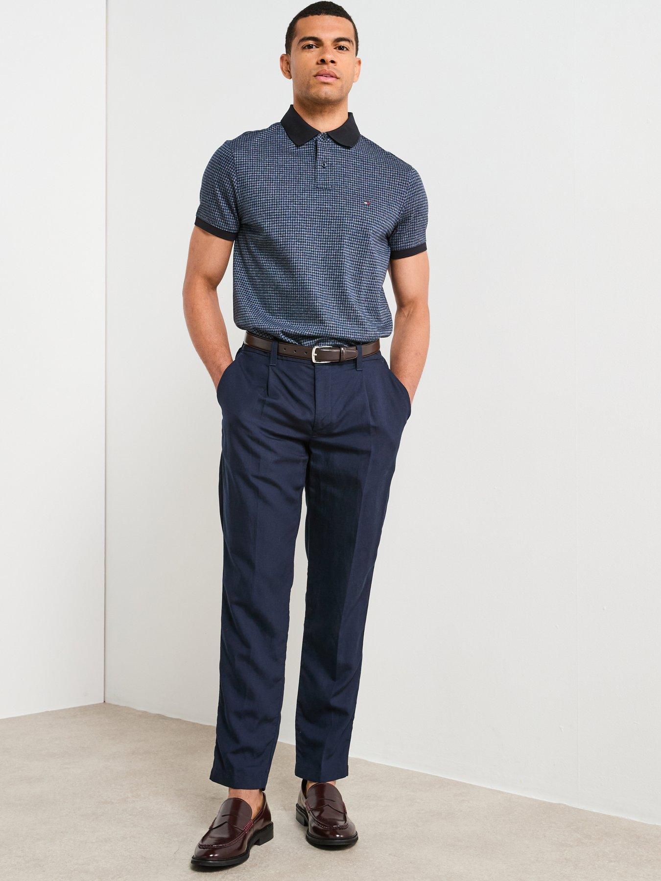 Image 3 of 6 of Tommy Hilfiger Mouline Check Jacquard Polo Shirt - Dark Blue