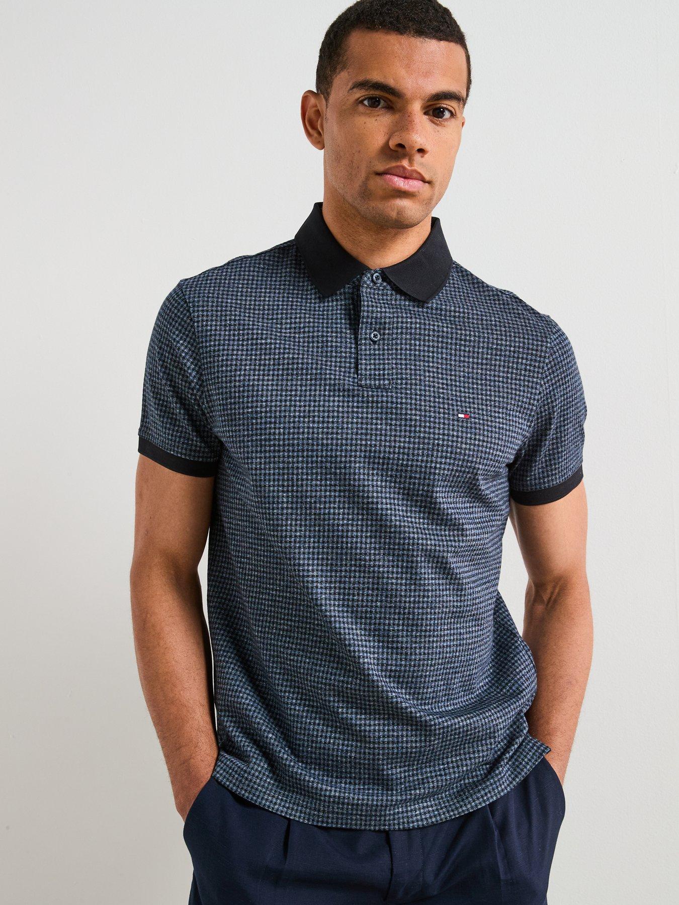 Image 4 of 6 of Tommy Hilfiger Mouline Check Jacquard Polo Shirt - Dark Blue
