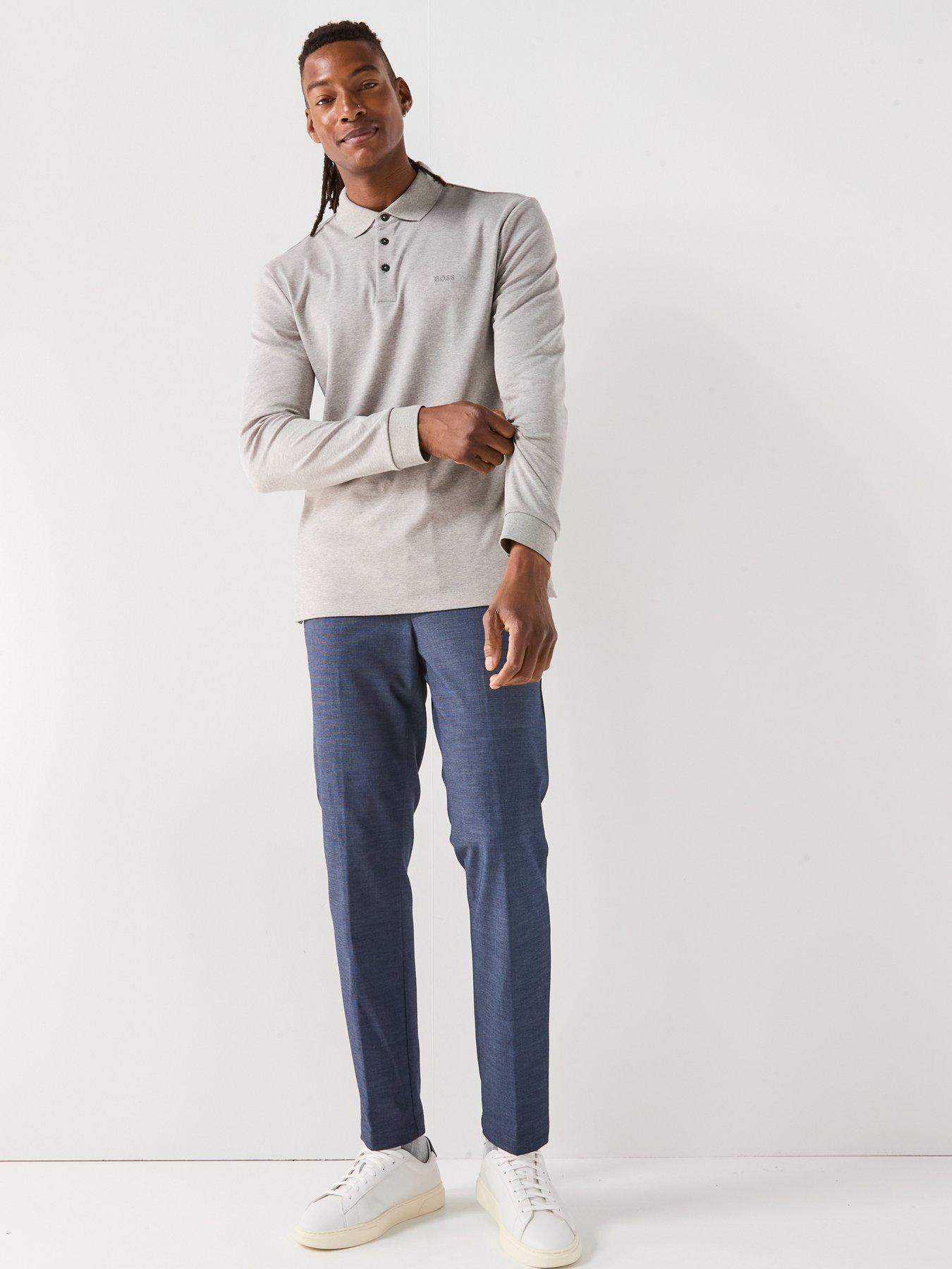 Image 3 of 4 of BOSS Pado 30 Long Sleeve Pique Polo Shirt - Silver