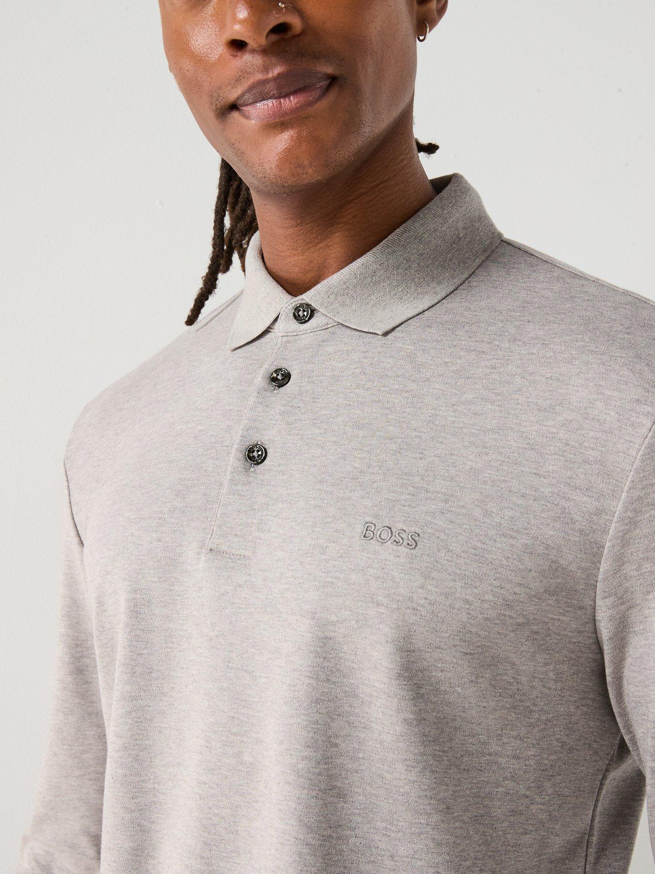Image 4 of 4 of BOSS Pado 30 Long Sleeve Pique Polo Shirt - Silver