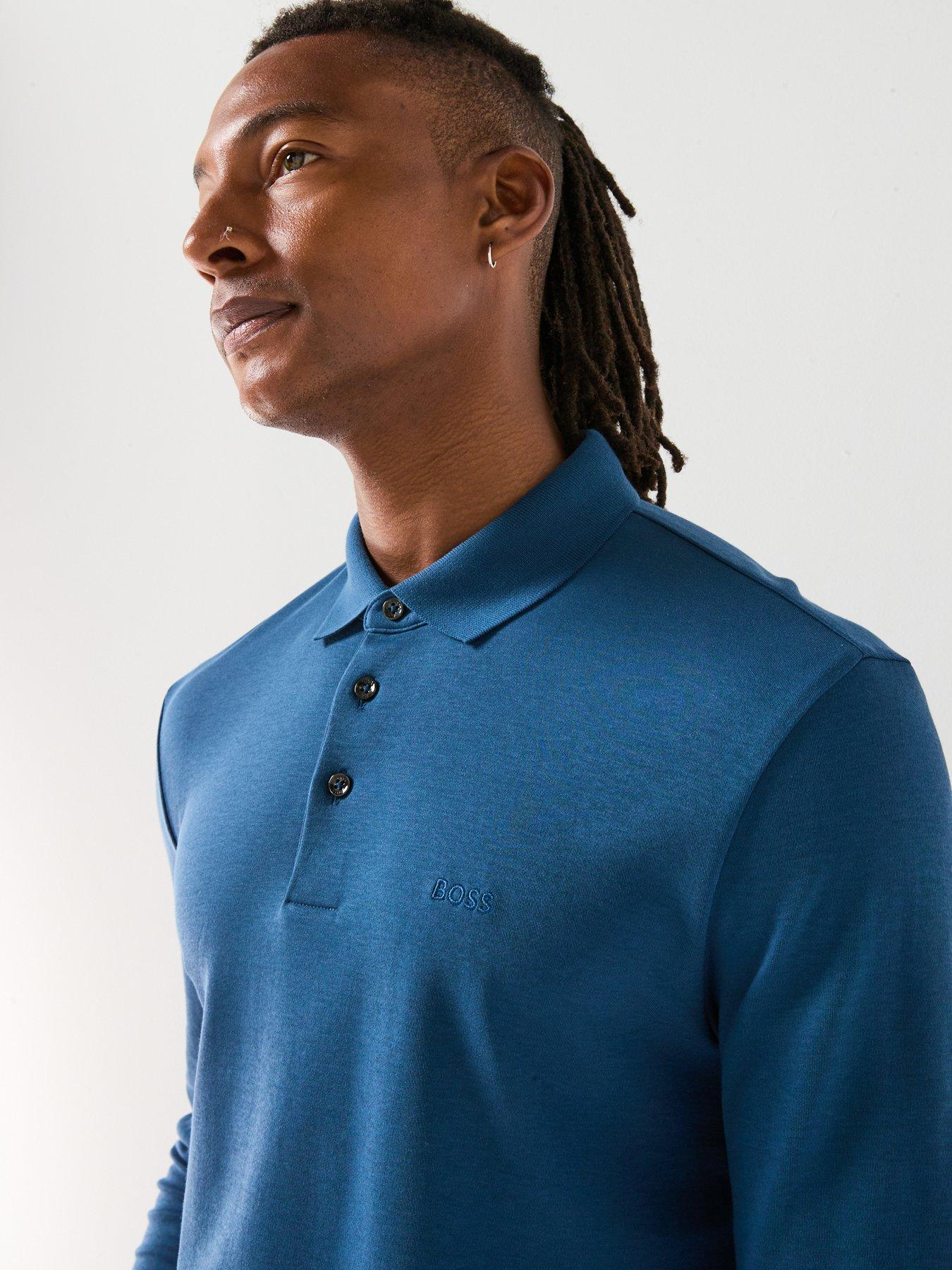 Image 4 of 5 of BOSS Pado 30 Long Sleeve Pique Polo Shirt - Dark Blue