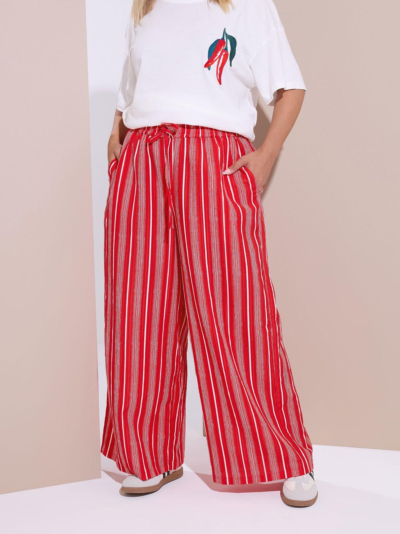 undefined Curve Textured Stripe Wide Leg Trouser - Red