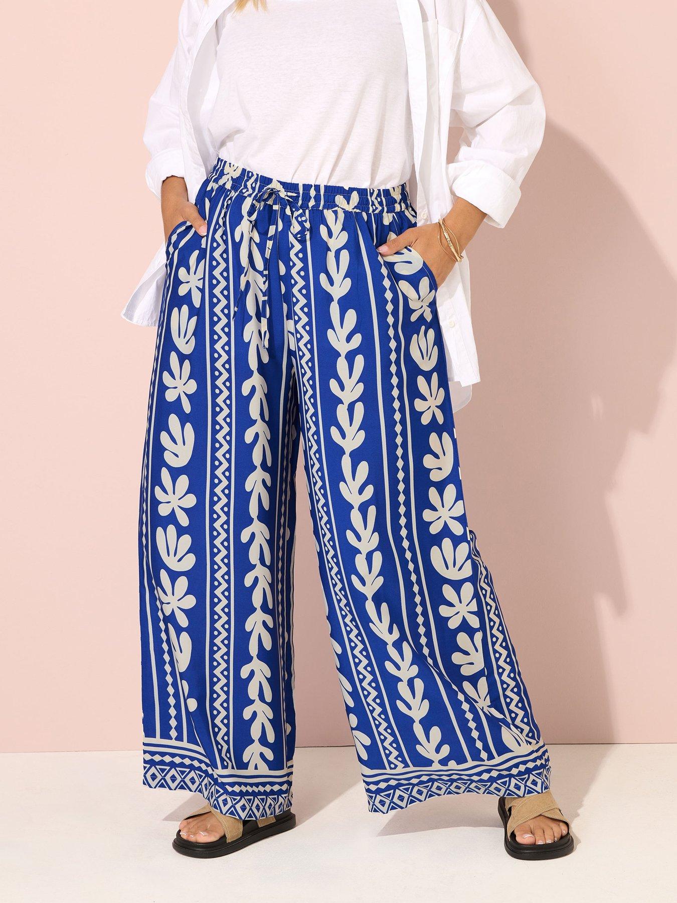 undefined Curve Crinkle Wide Leg Trouser - Blue