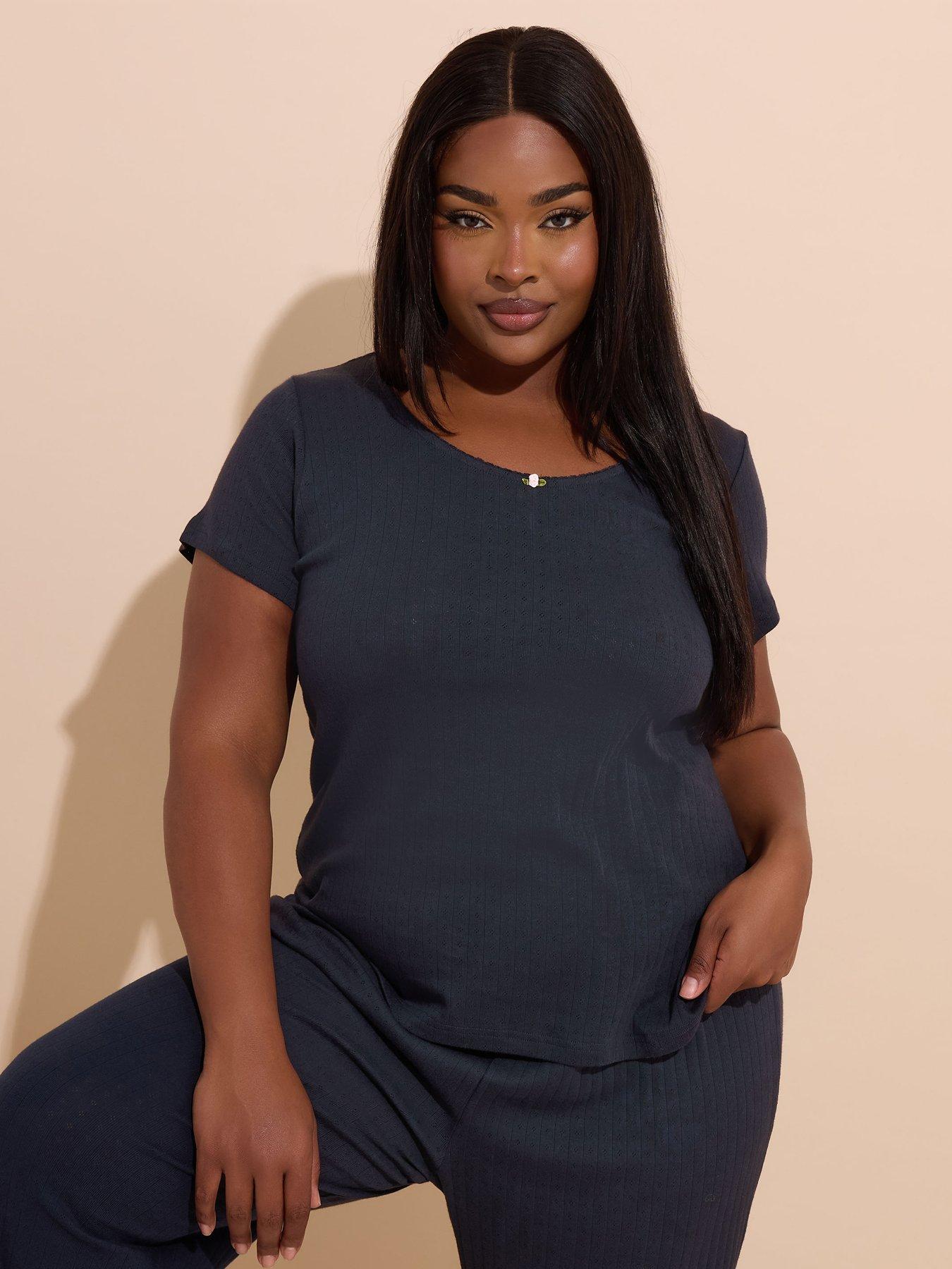 undefined Curve Short Sleeve Top & Wide Leg Pant Pj Set