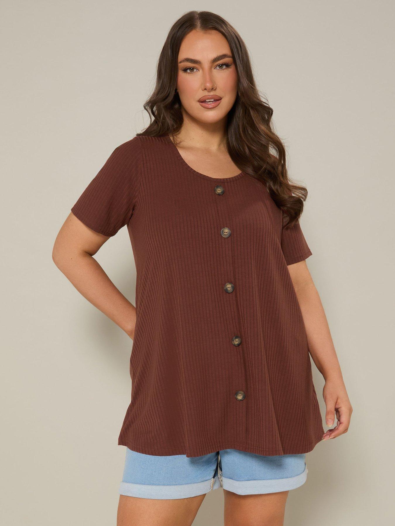  image of yours-curve-button-front-swing-t-shirt-orange
