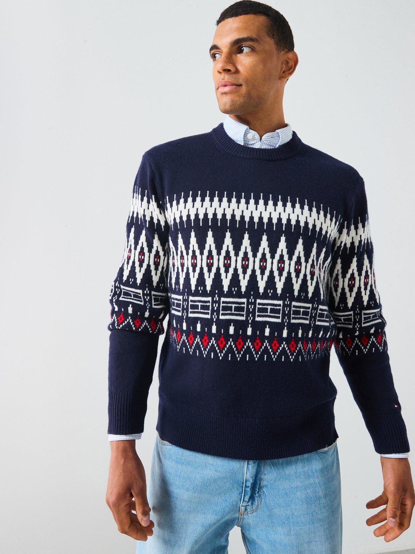 Tommy Hilfiger Placed Fairisle Wool Blend Crew Knitted Jumper - Navy