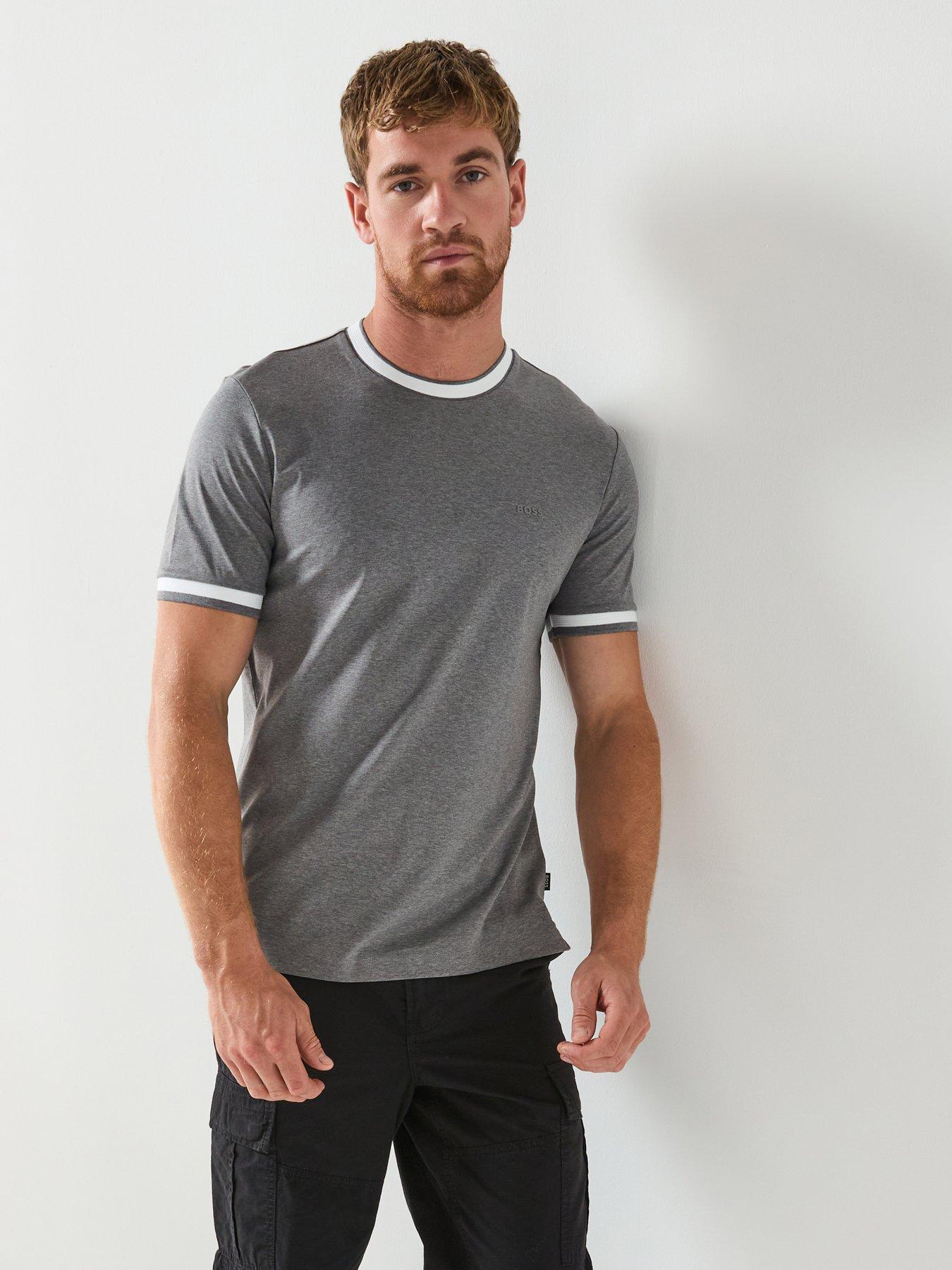 undefined Boss H-tessler 200 Slim Fit Contrast Trim Mercerised T-shirt - Grey
