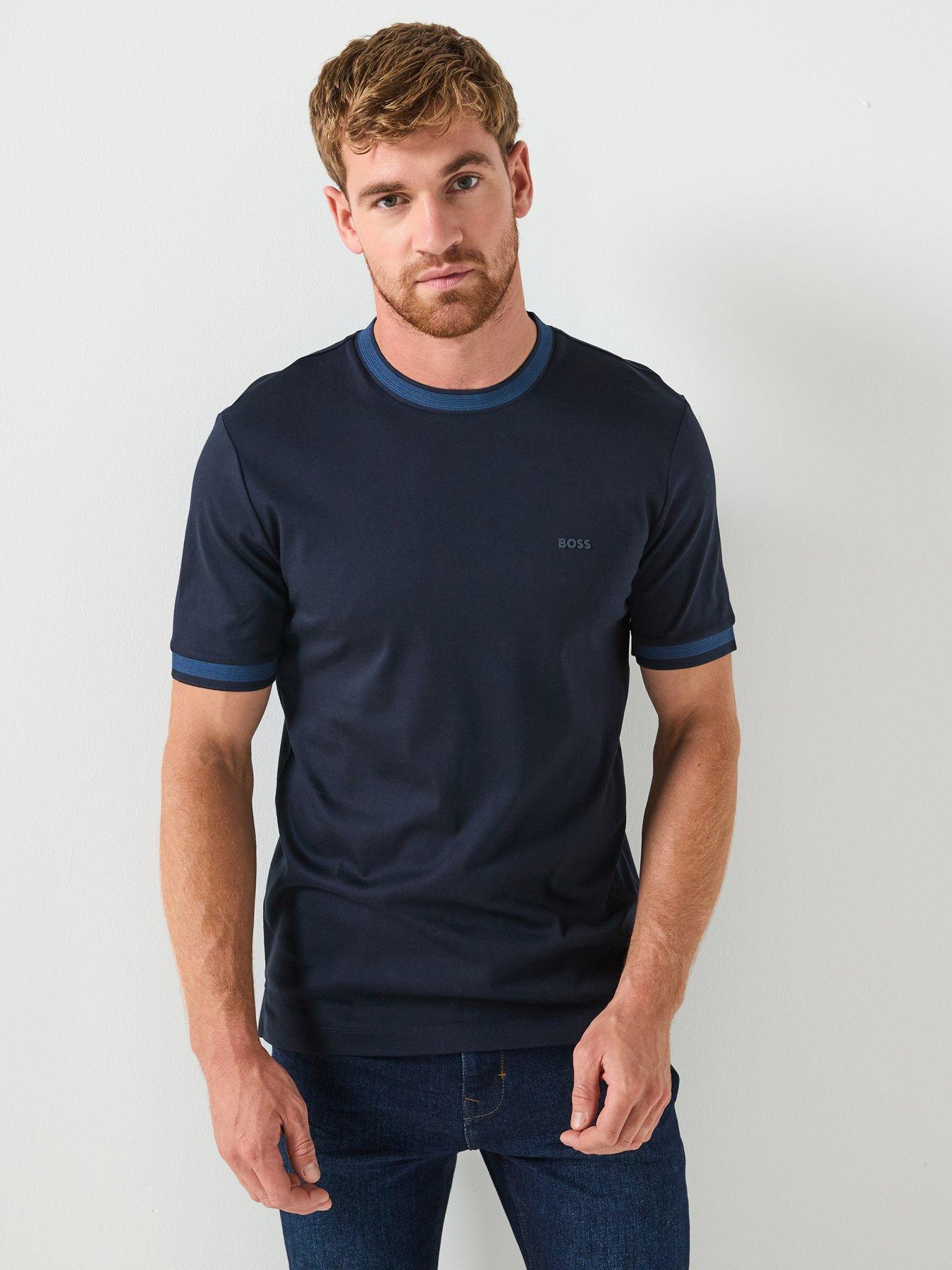 undefined Boss H-tessler 200 Slim Fit Contrast Trim Mercerised T-shirt - Navy