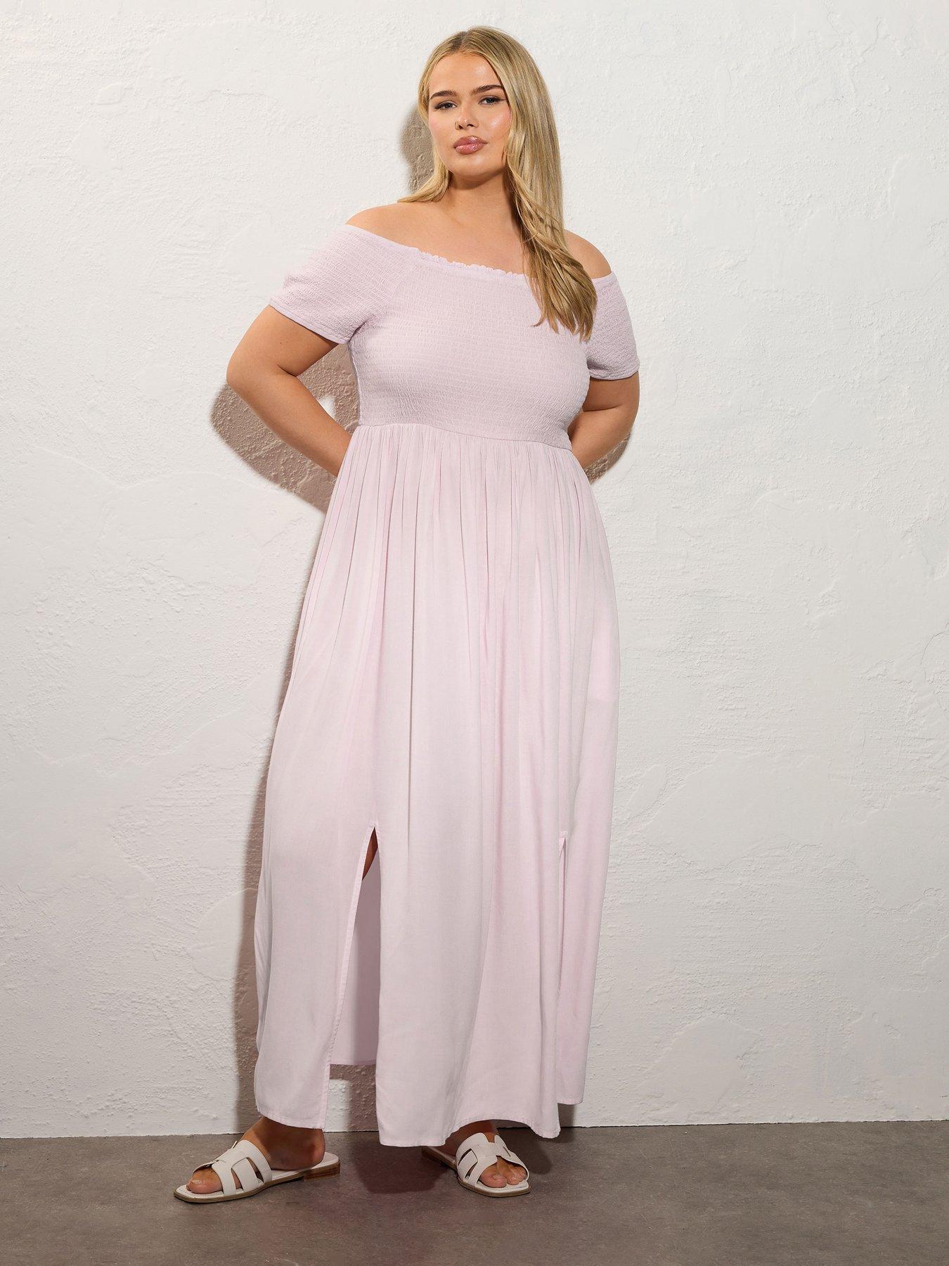 undefined Curve Shirred Bardot Maxi Dress - Pink