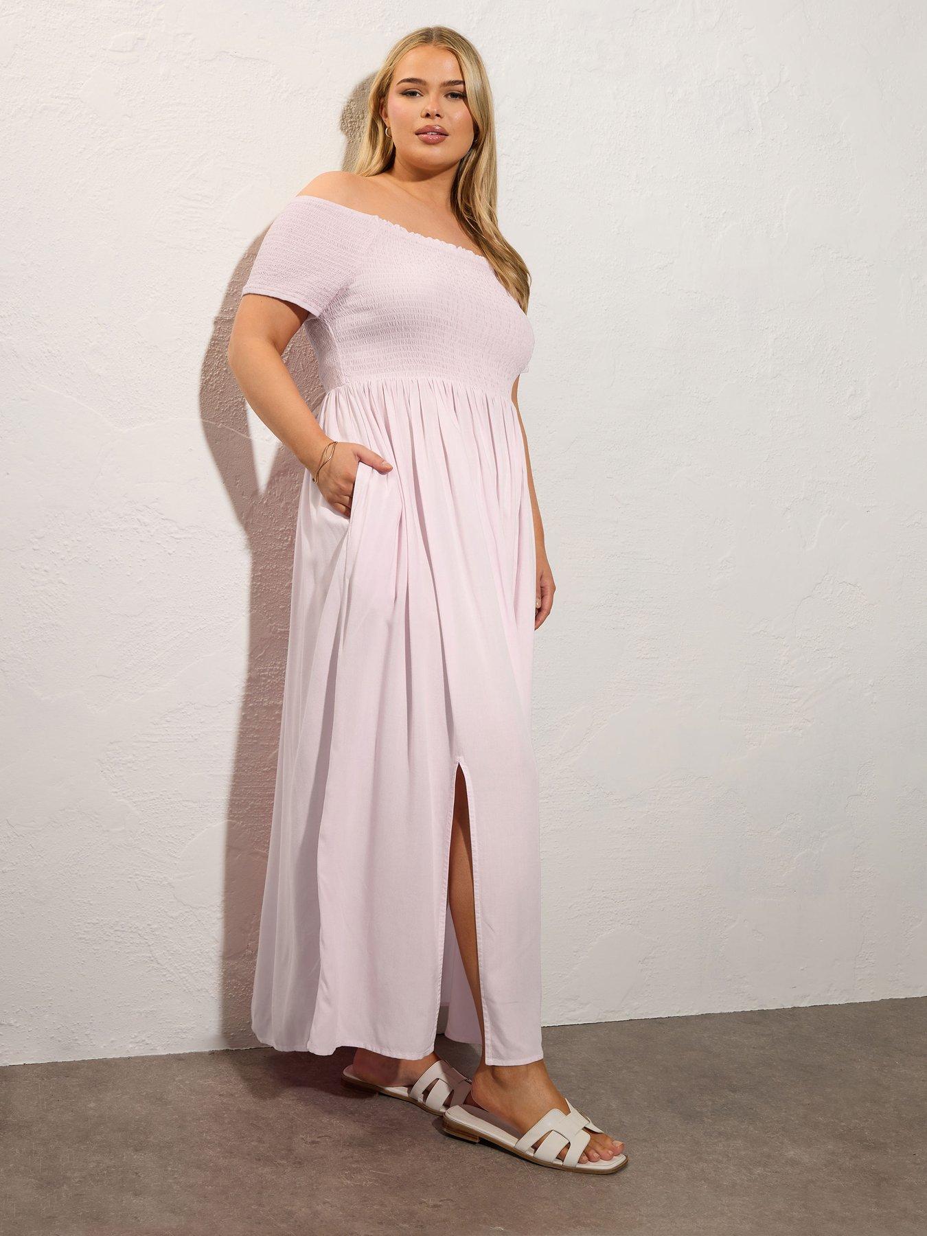  image of yours-curve-shirred-bardot-maxi-dress-pink