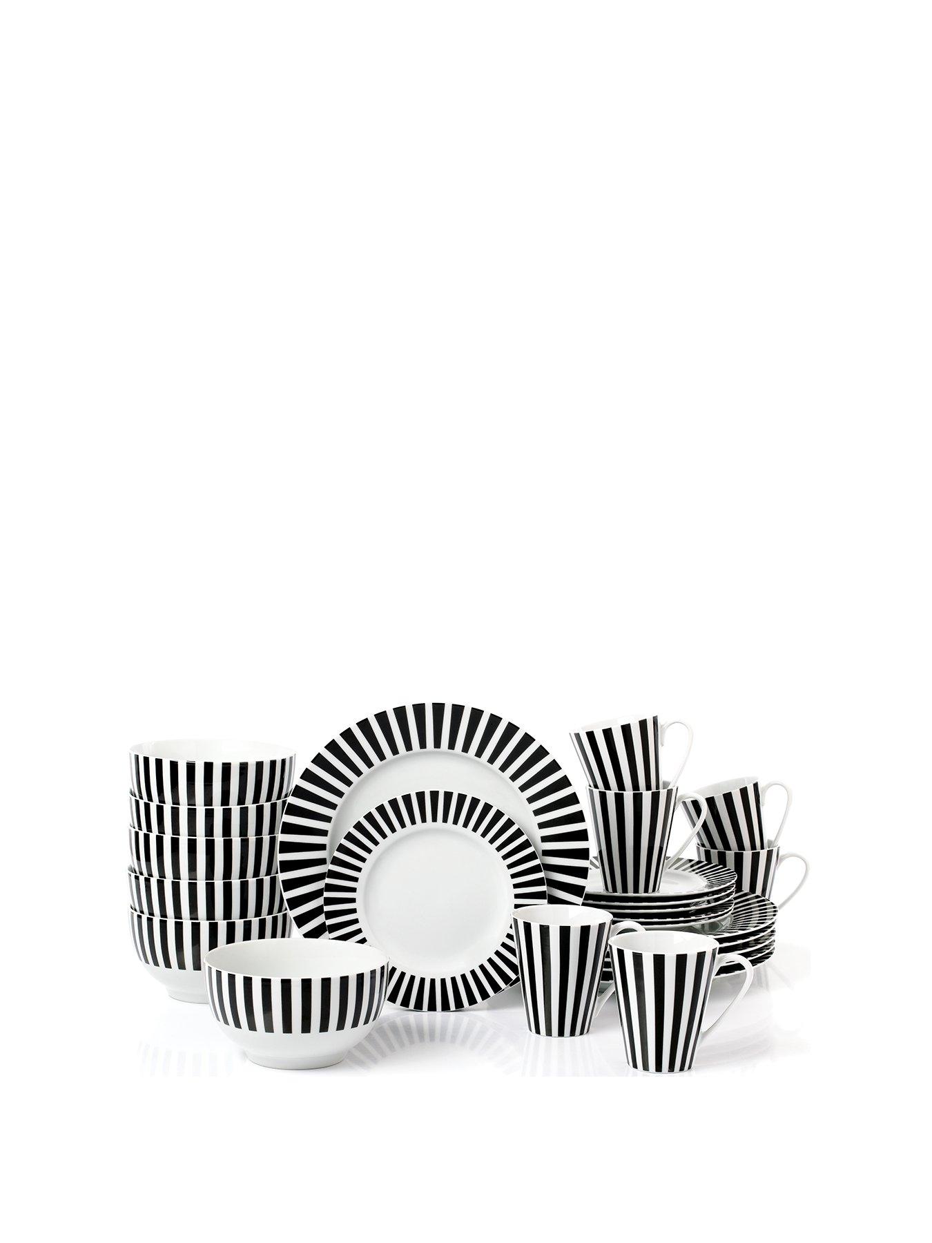 Image 2 of 7 of WATERSIDE 24-Piece Split Stripe Dinner Service Set in Black
