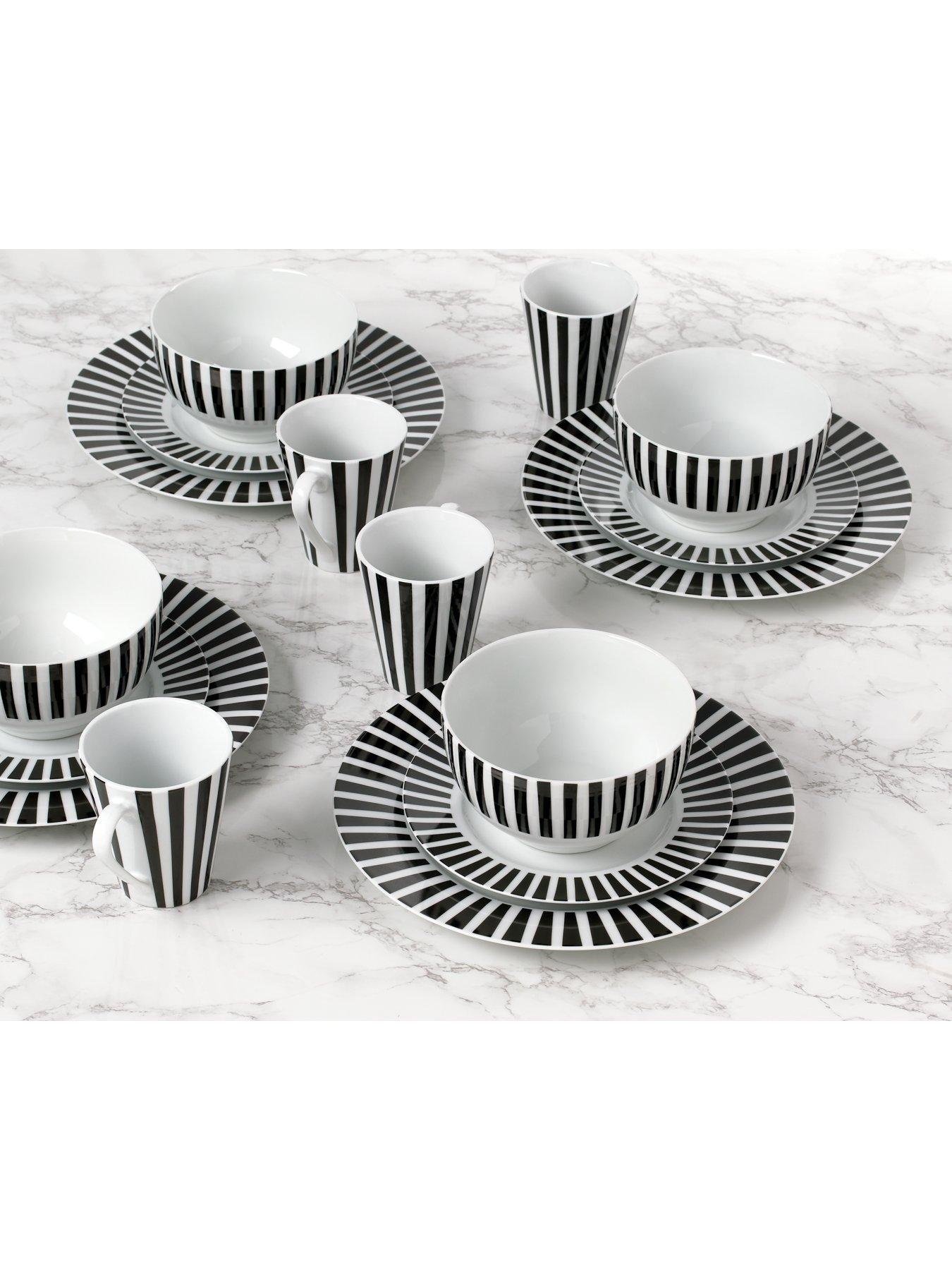 Image 3 of 7 of WATERSIDE 24-Piece Split Stripe Dinner Service Set in Black