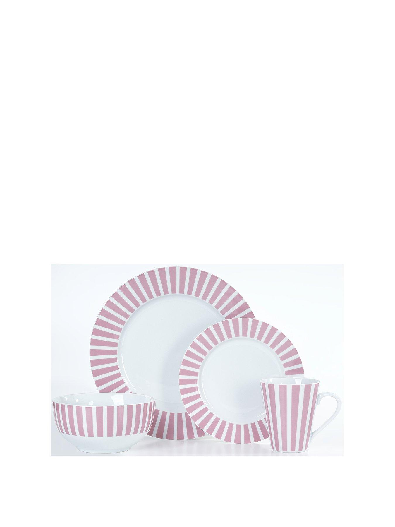 Image 2 of 7 of WATERSIDE 24-Piece Split Stripe Dinner Service Set in Pink