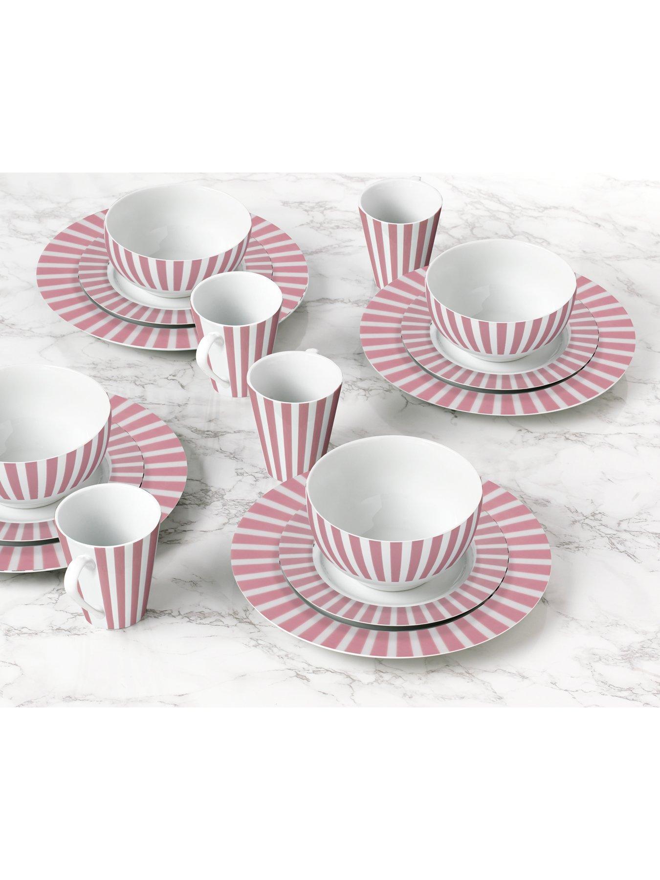 Image 3 of 7 of WATERSIDE 24-Piece Split Stripe Dinner Service Set in Pink