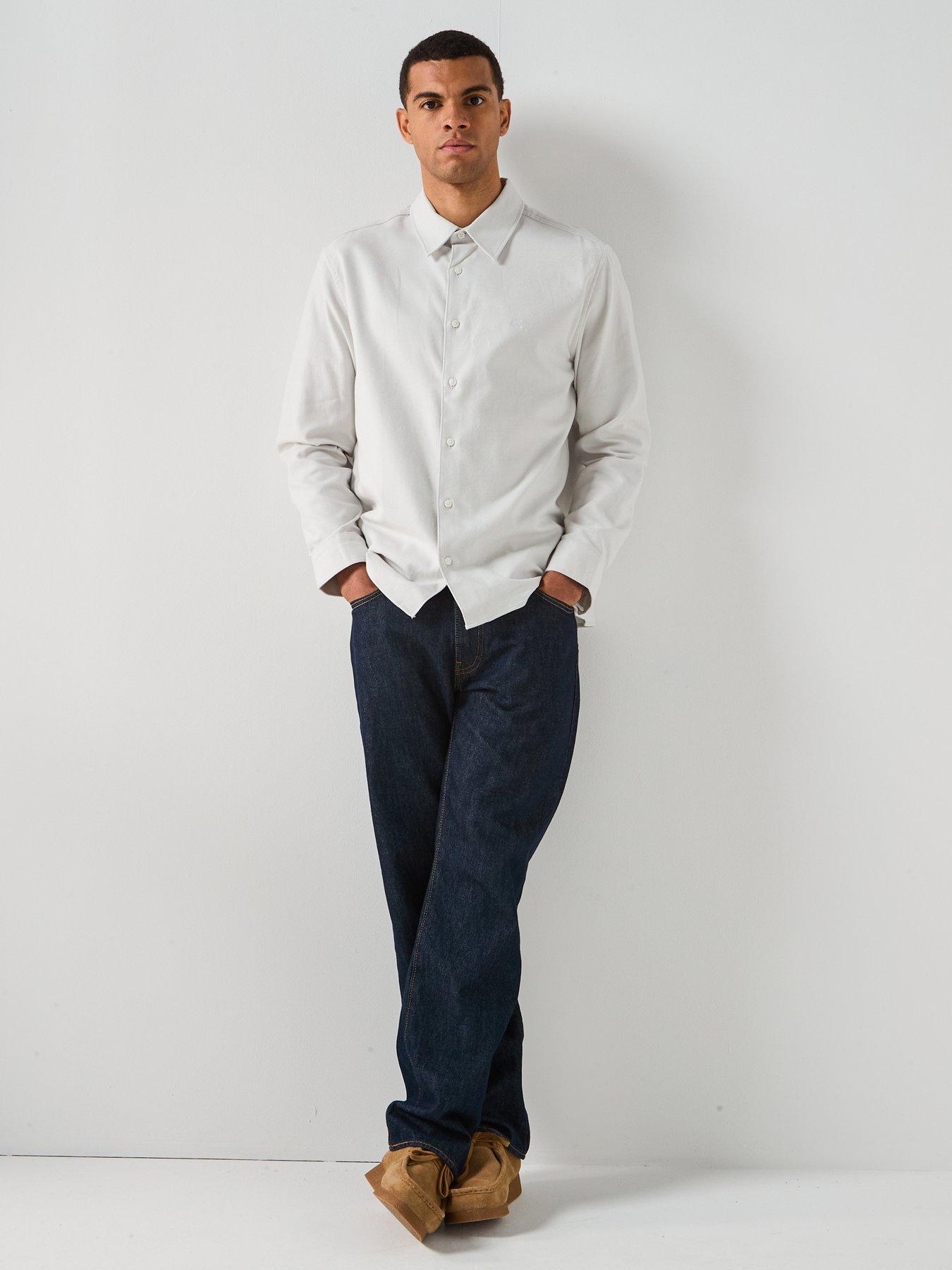  image of calvin-klein-long-sleeve-melange-flannel-easy-fit-shirt-blue