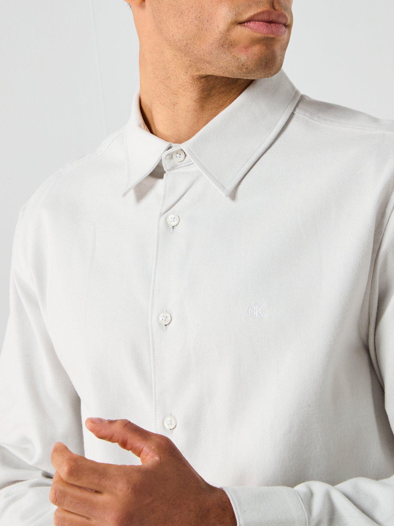  image of calvin-klein-long-sleeve-melange-flannel-easy-fit-shirt-blue