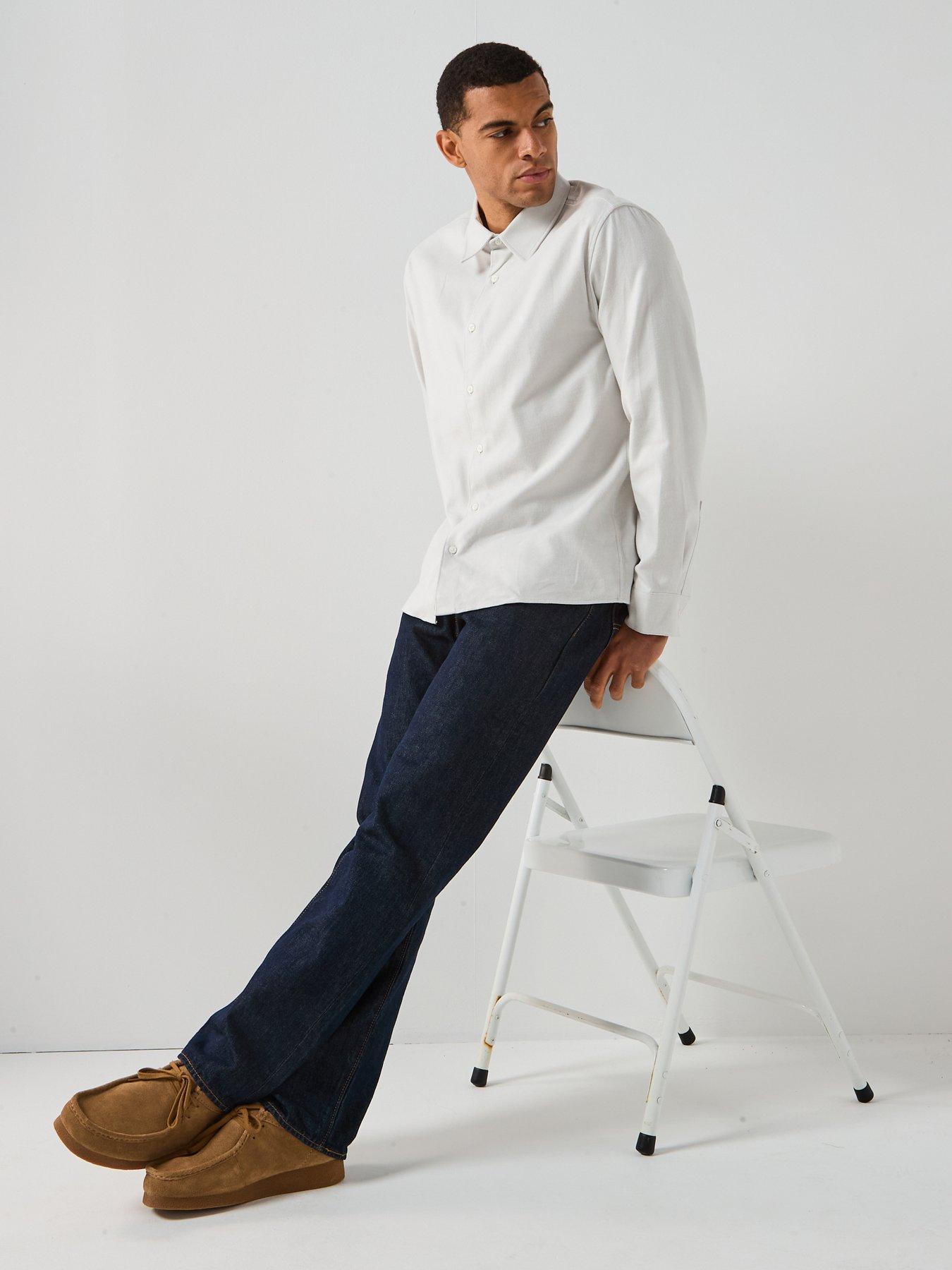  image of calvin-klein-long-sleeve-melange-flannel-easy-fit-shirt-blue