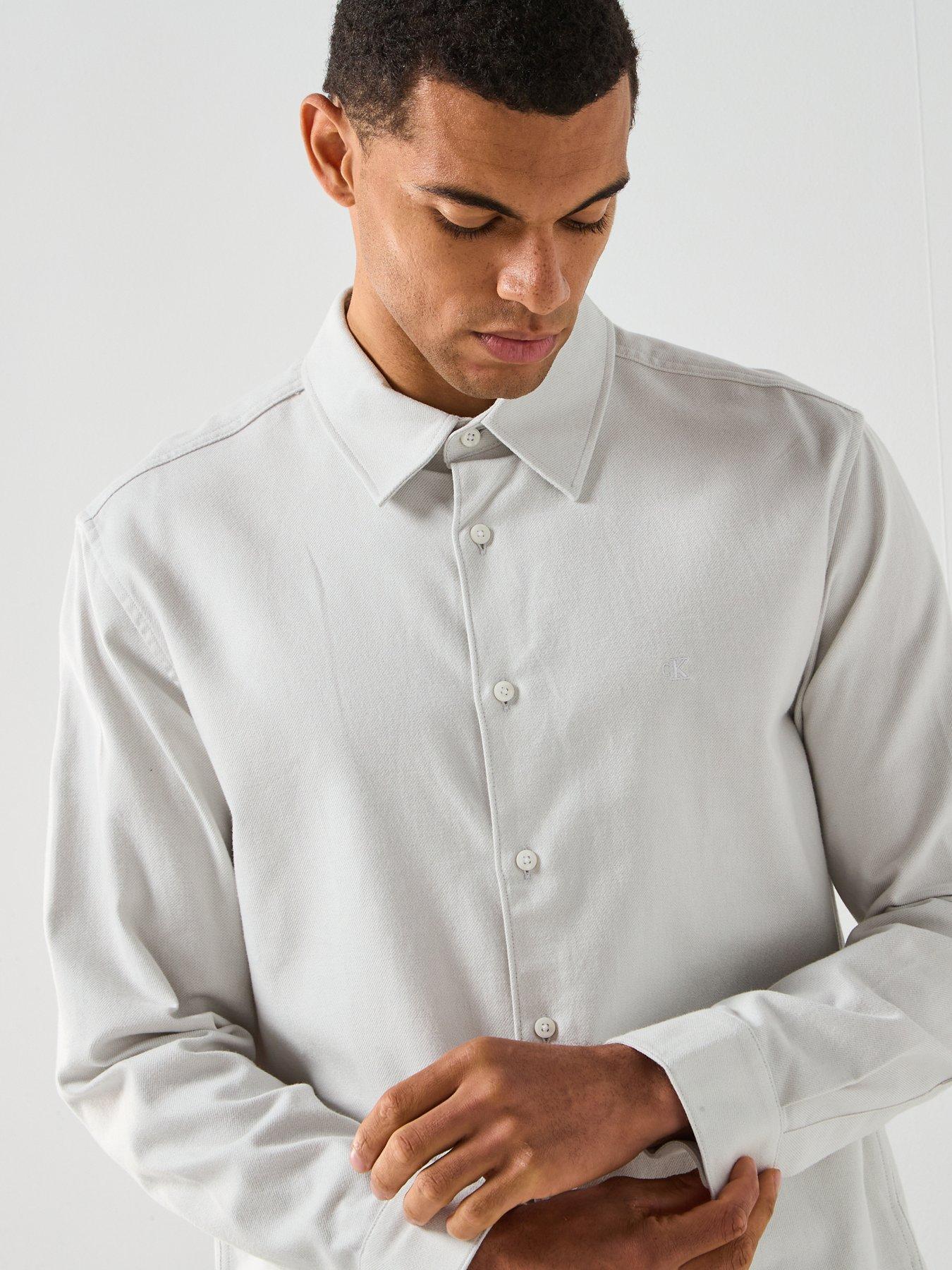  image of calvin-klein-long-sleeve-melange-flannel-easy-fit-shirt-blue