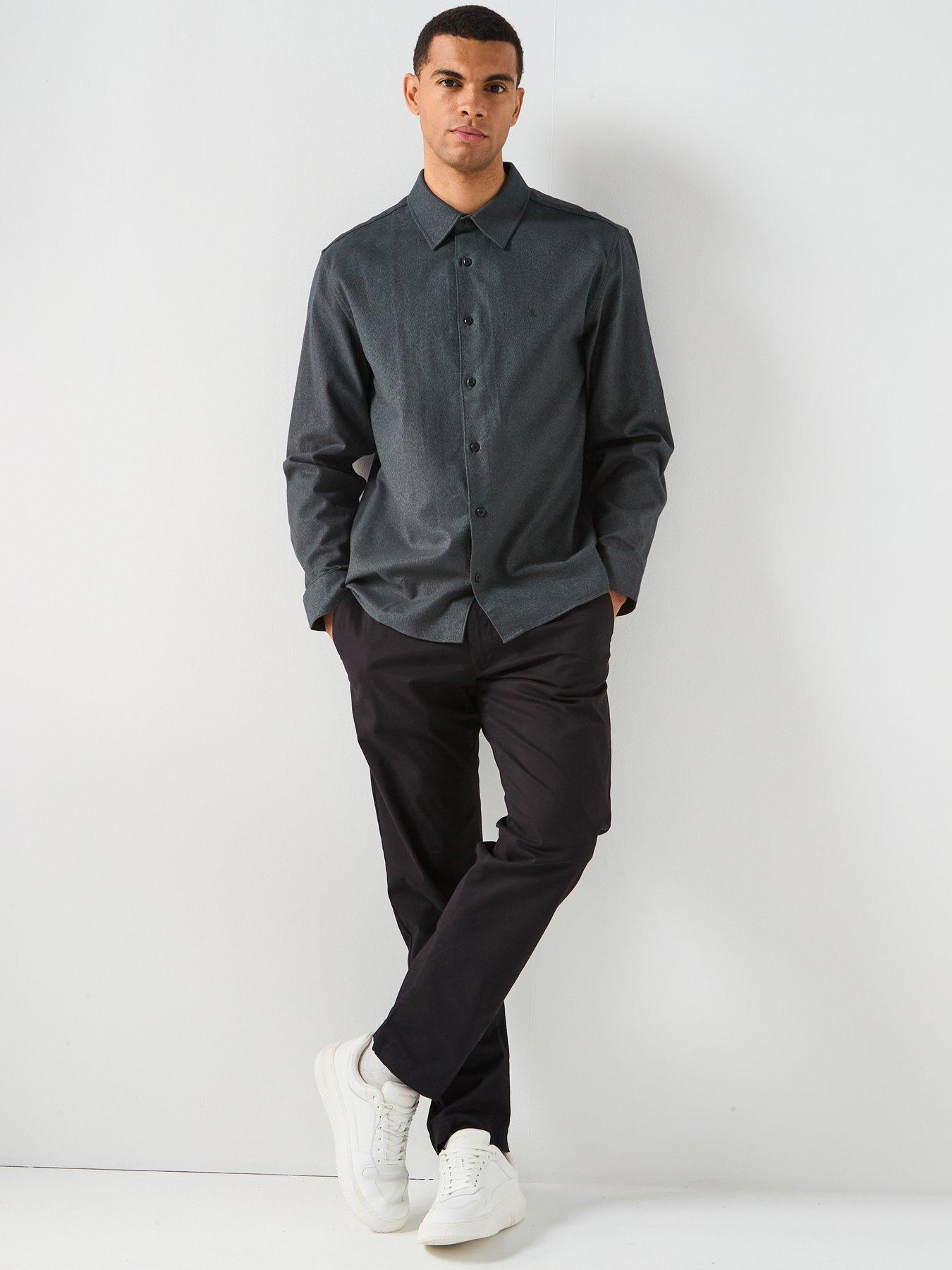  image of calvin-klein-long-sleeve-melange-flannel-easy-fit-shirt-black