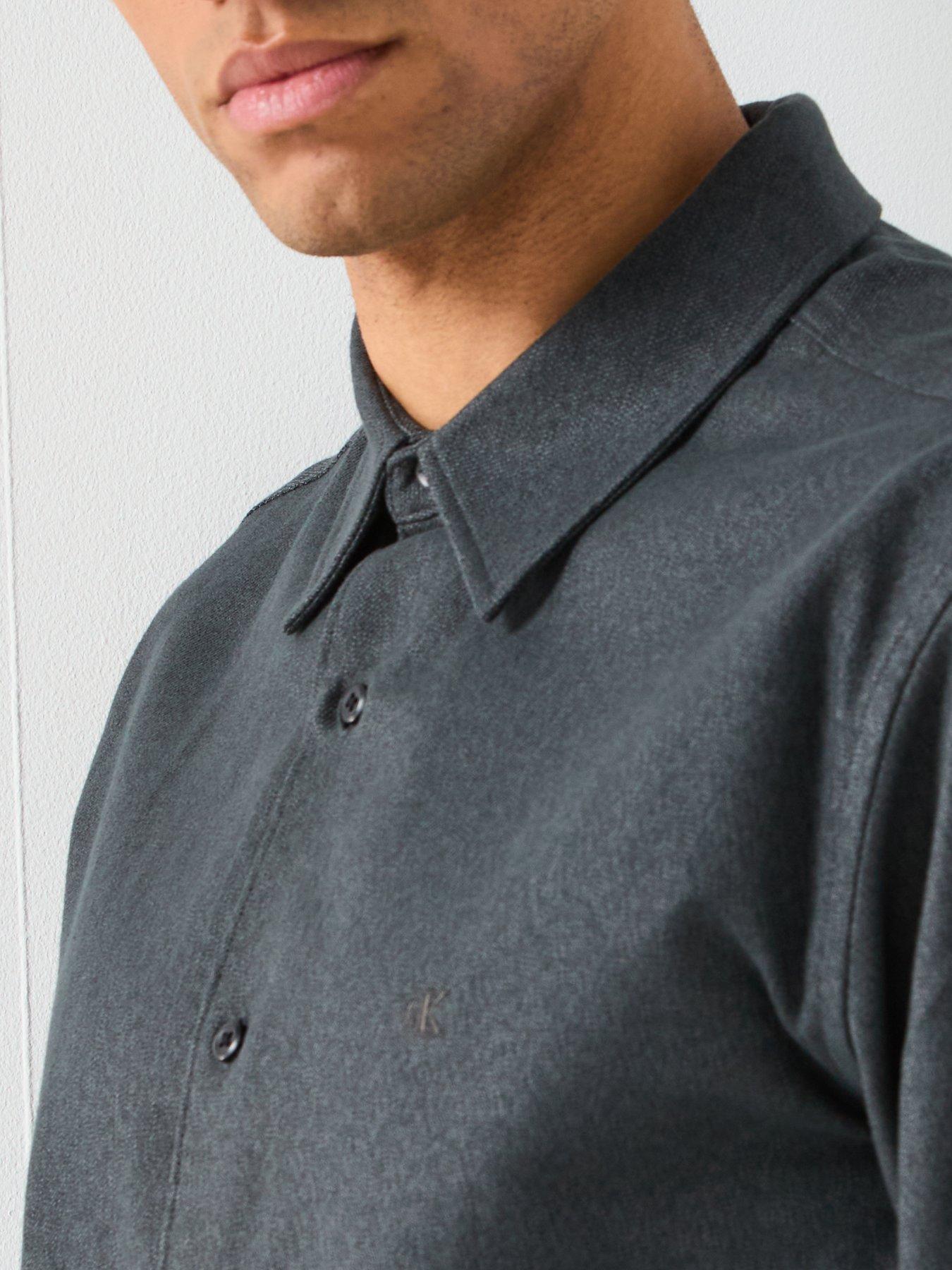  image of calvin-klein-long-sleeve-melange-flannel-easy-fit-shirt-black
