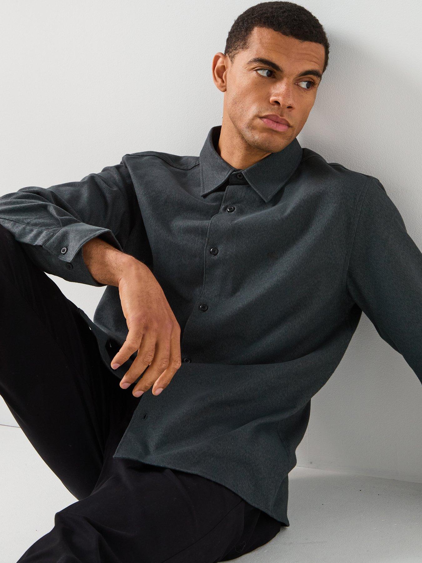  image of calvin-klein-long-sleeve-melange-flannel-easy-fit-shirt-black