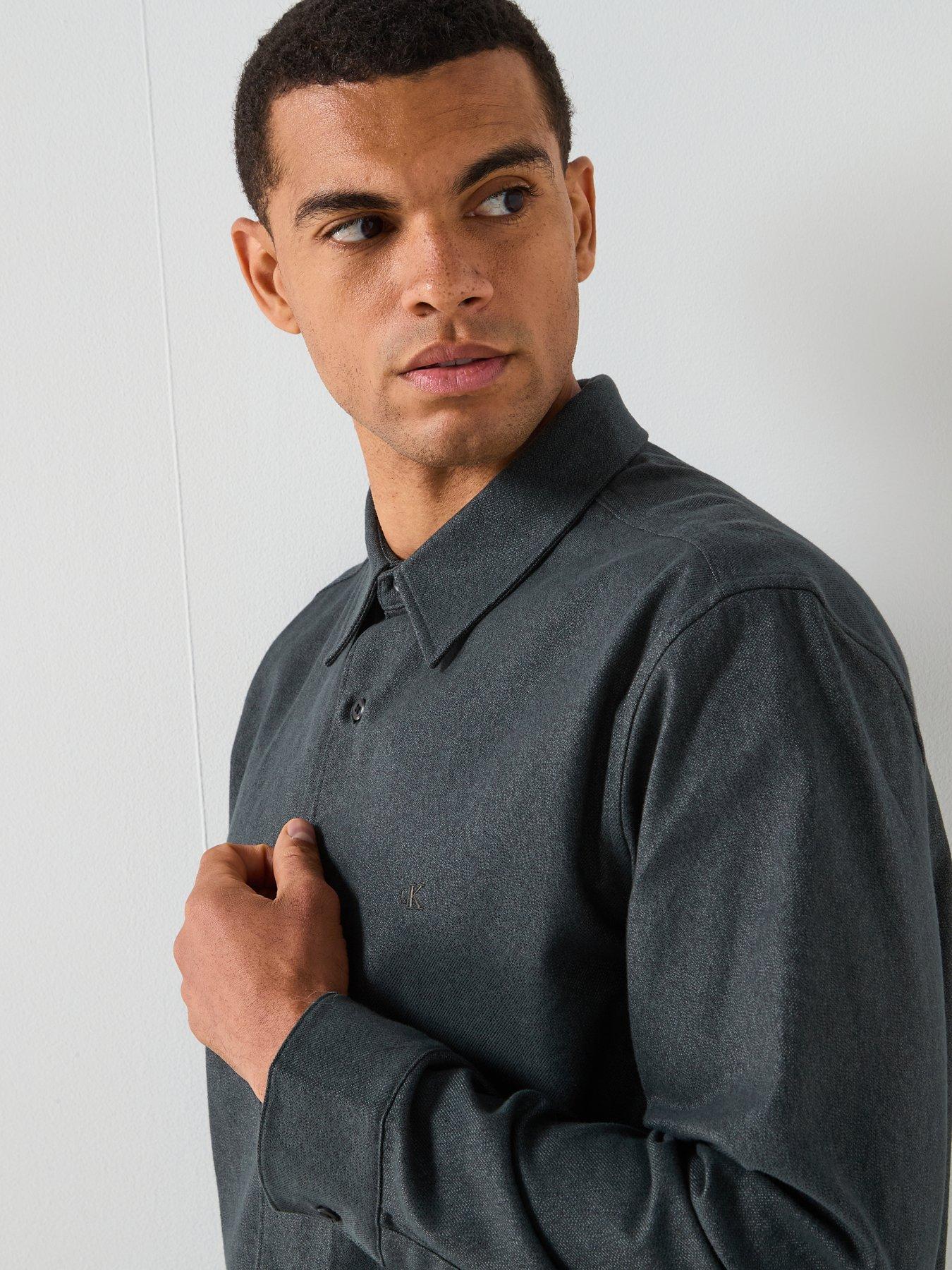  image of calvin-klein-long-sleeve-melange-flannel-easy-fit-shirt-black