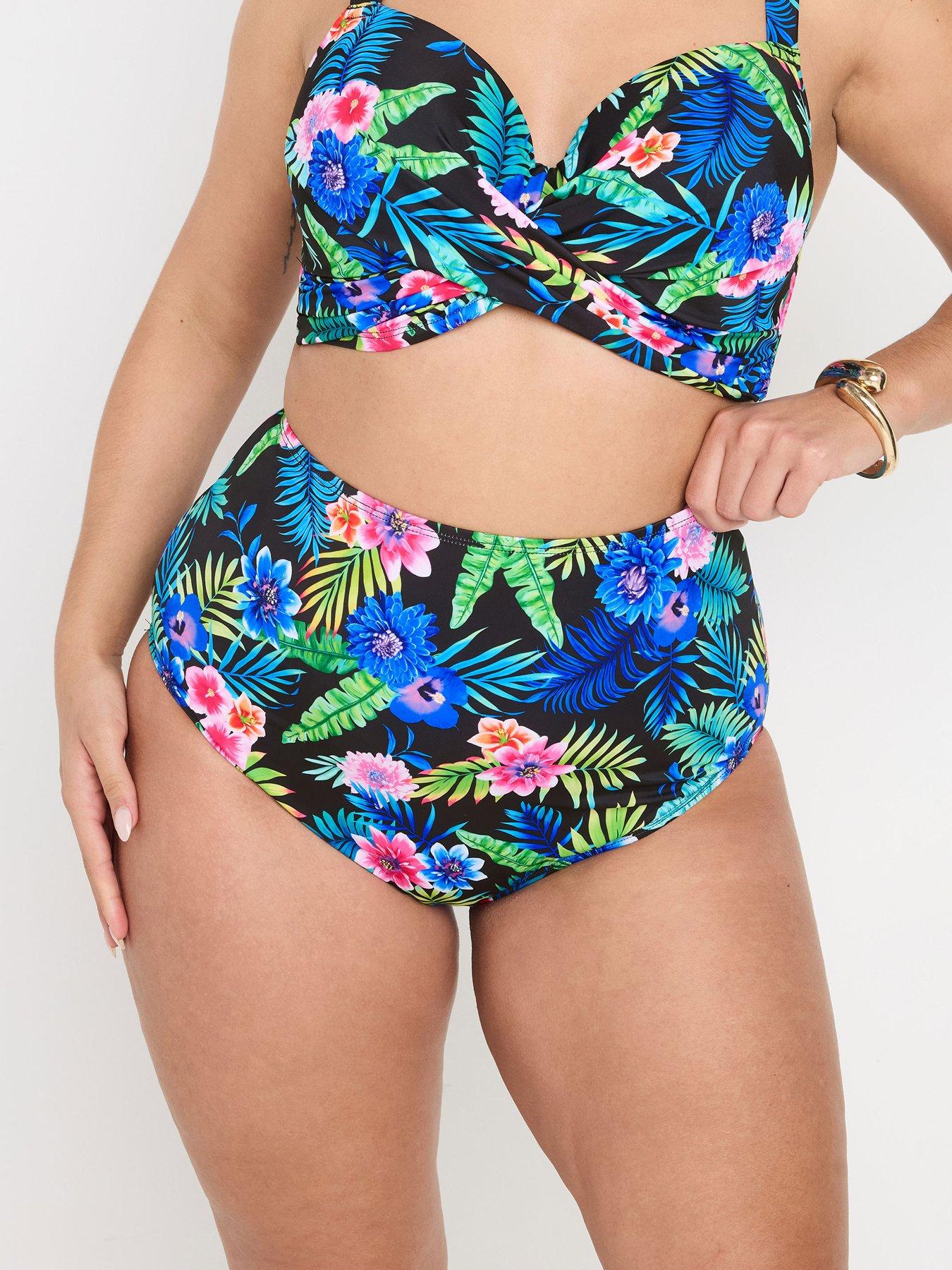 Image 1 of 4 of Yours Curve Rainbow High Waist Bikini Brief - Black