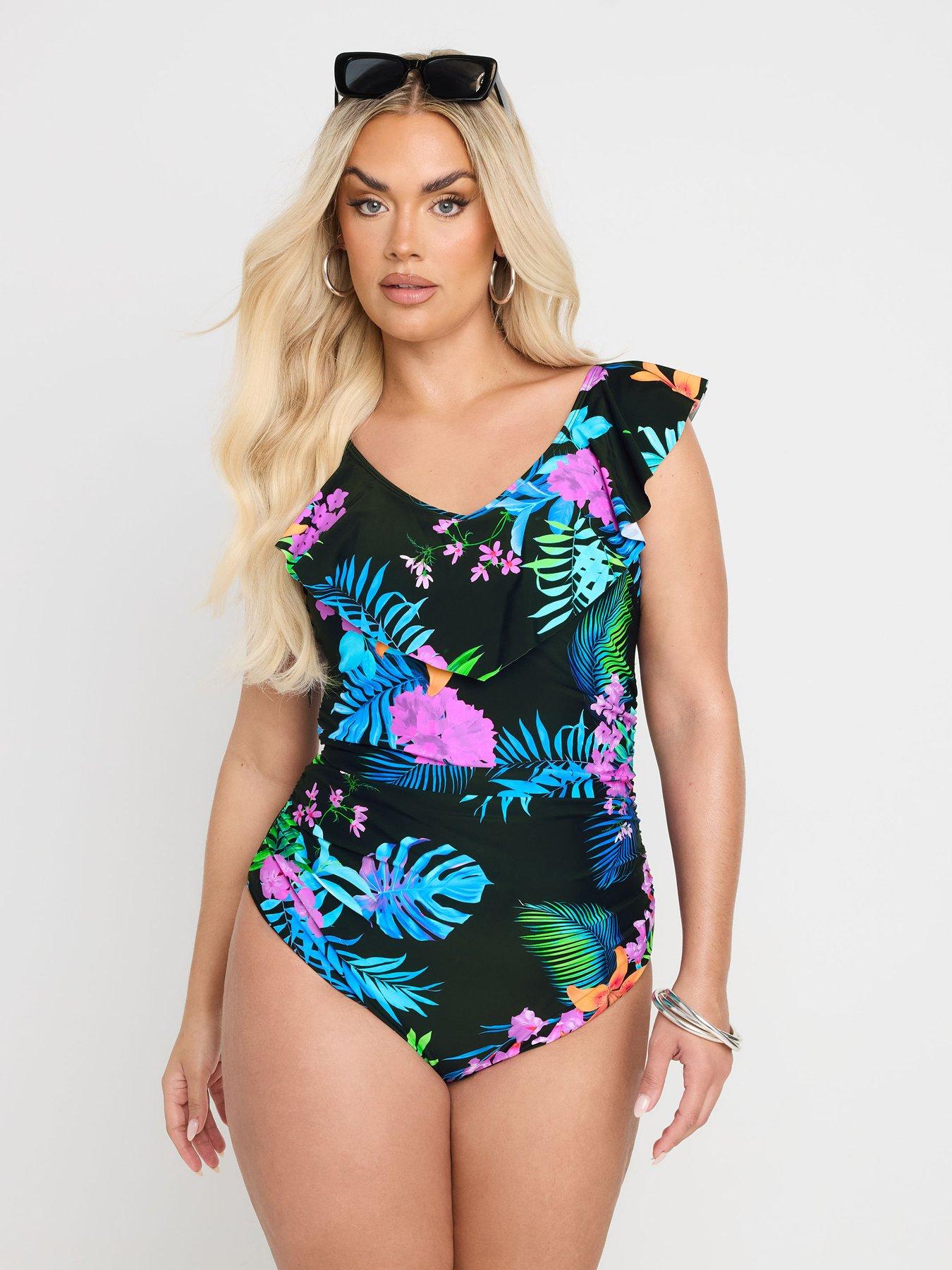 undefined Curve Tropical Frill Swimsuit - Black