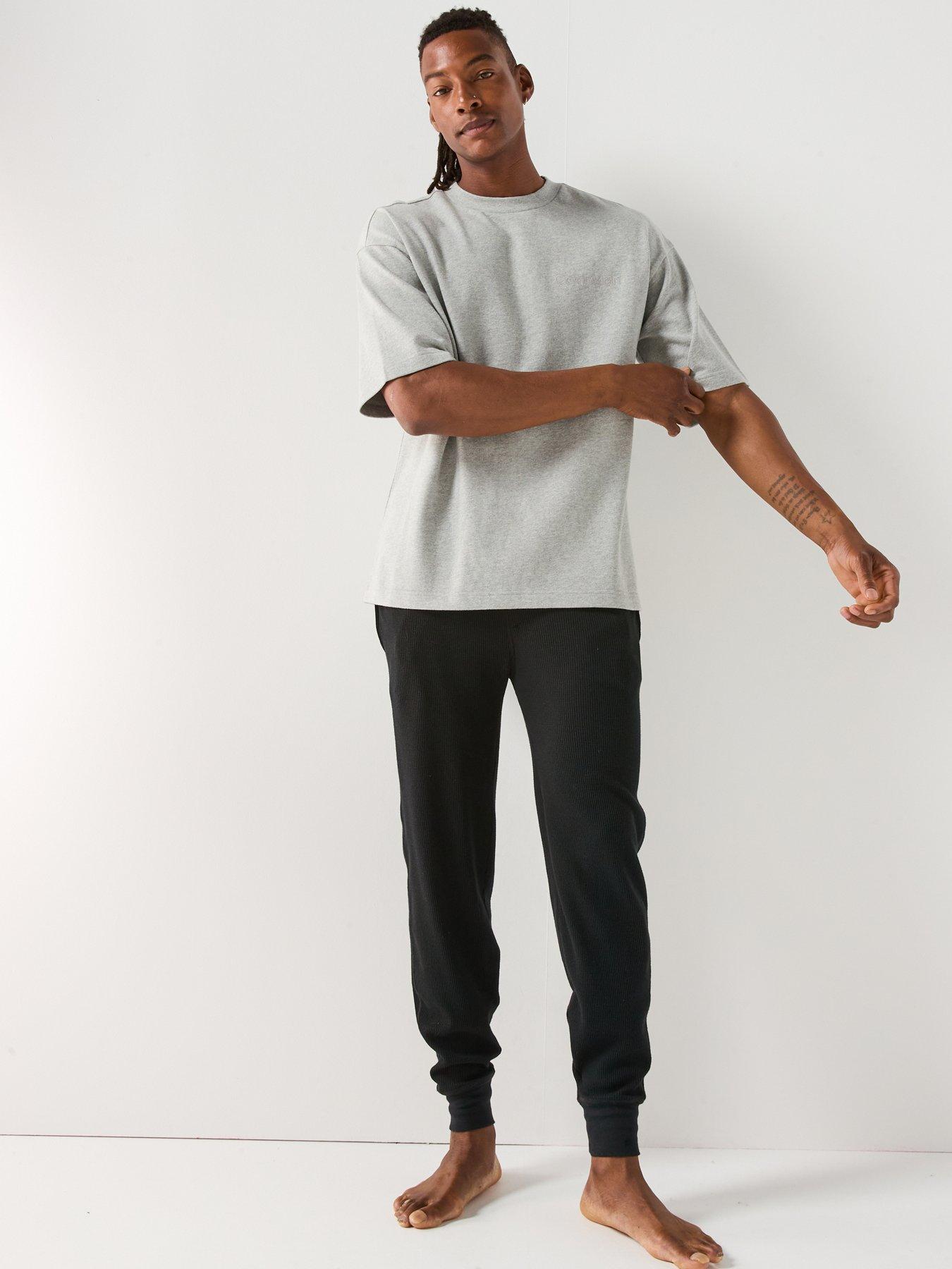  image of calvin-klein-loungewear-central-logo-t-shirt-grey