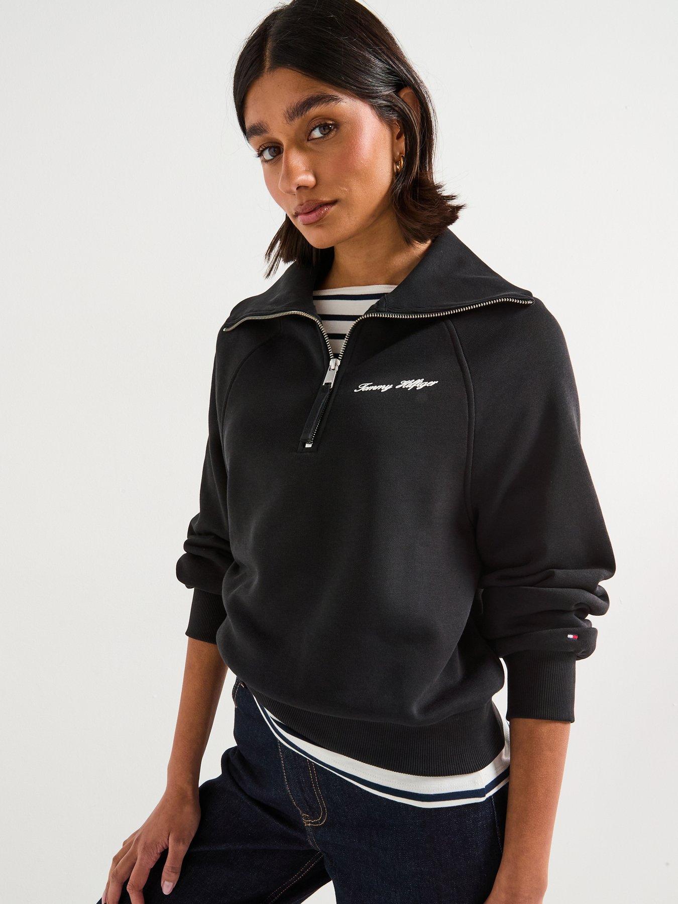 Image 4 of 6 of Tommy Hilfiger Classic Script Fleece Half-Zip Sweater - Black