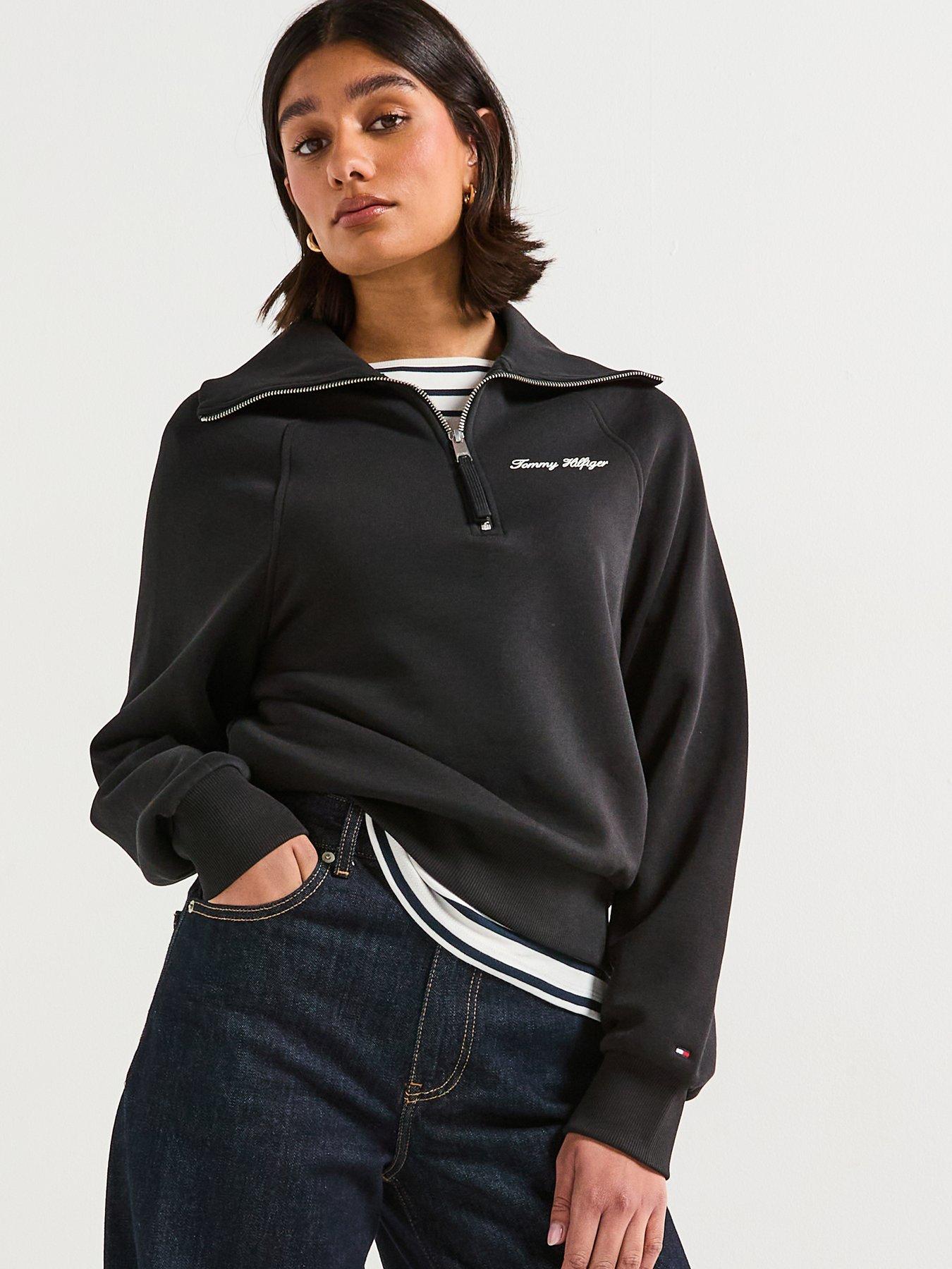 Image 5 of 6 of Tommy Hilfiger Classic Script Fleece Half-Zip Sweater - Black
