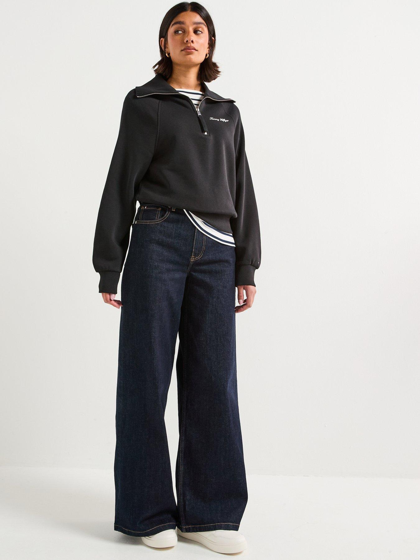 Image 6 of 6 of Tommy Hilfiger Classic Script Fleece Half-Zip Sweater - Black