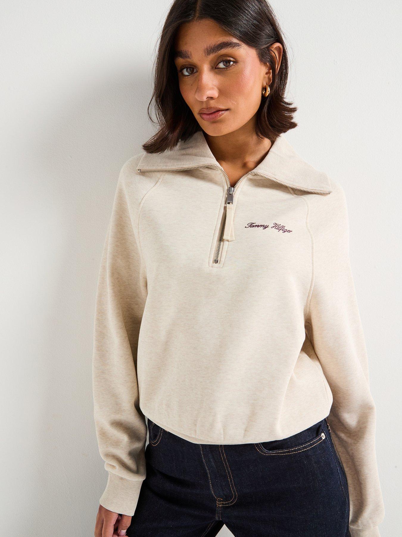 undefined Classic Script Fleece Half-Zip Sweater - Beige